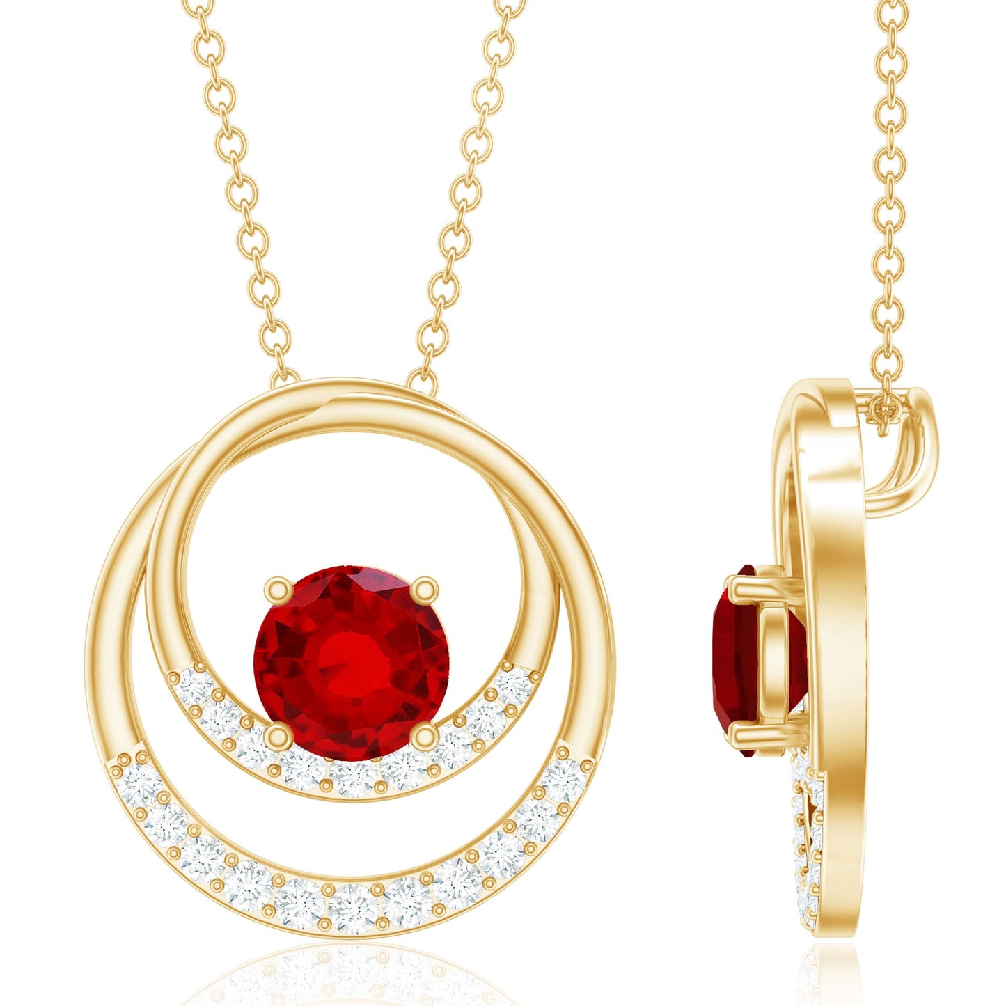 Lab Created Ruby and Diamond Open Circle Pendant with Certificate