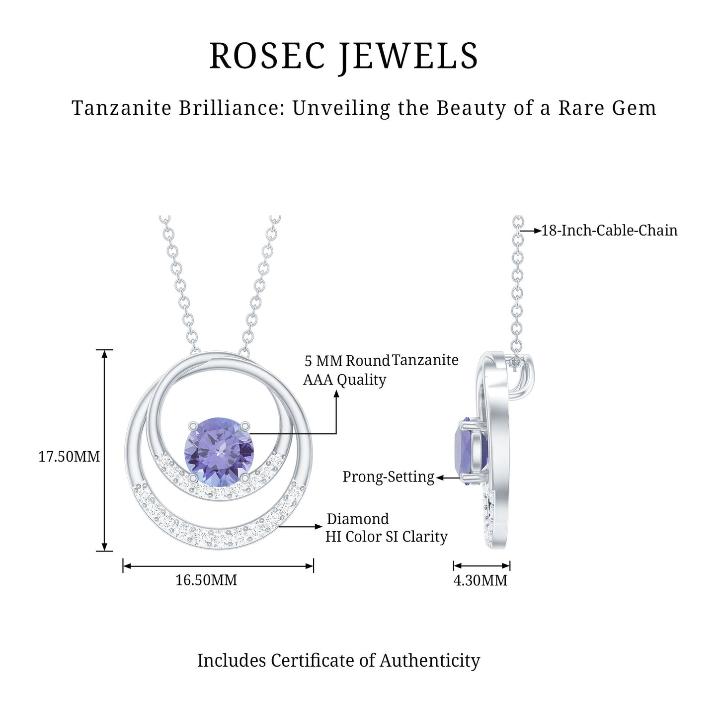 Real Tanzanite and Diamond Open Circle Pendant