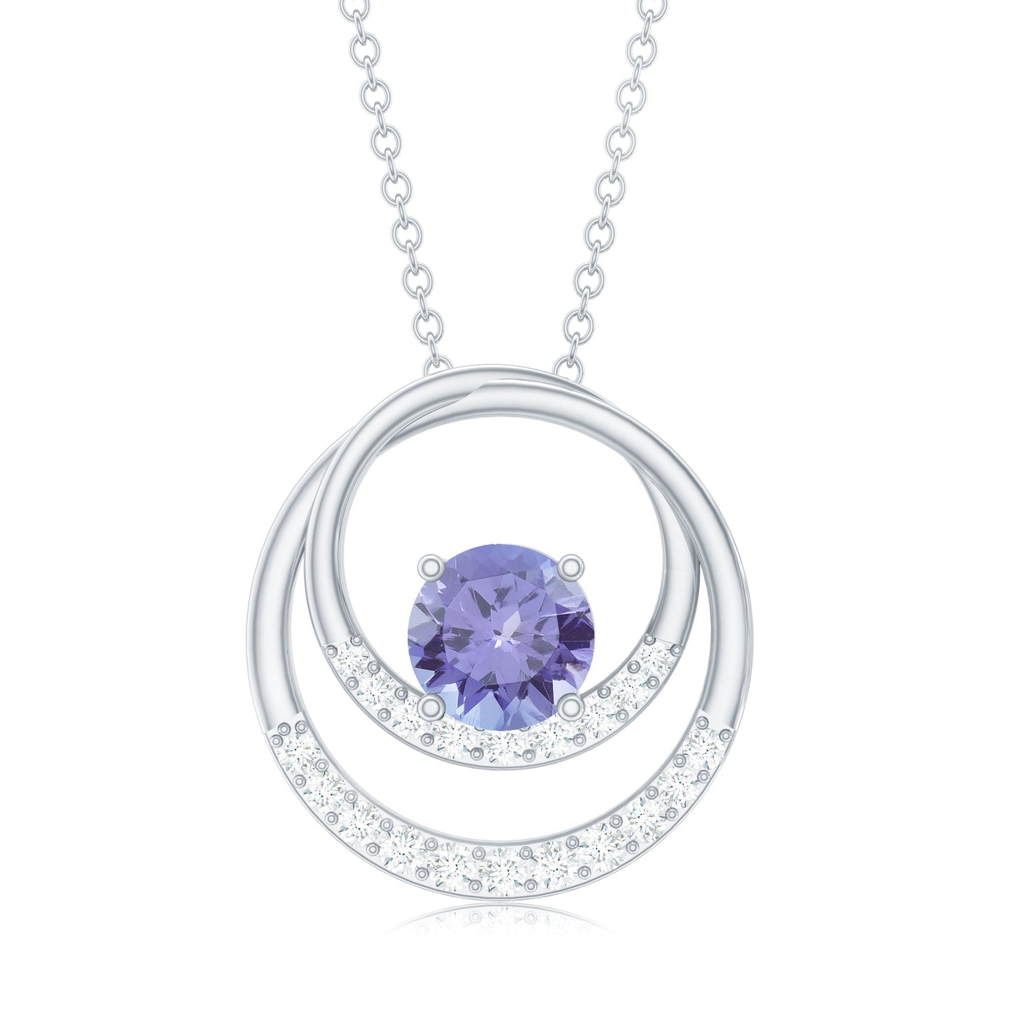 Real Tanzanite and Diamond Open Circle Pendant