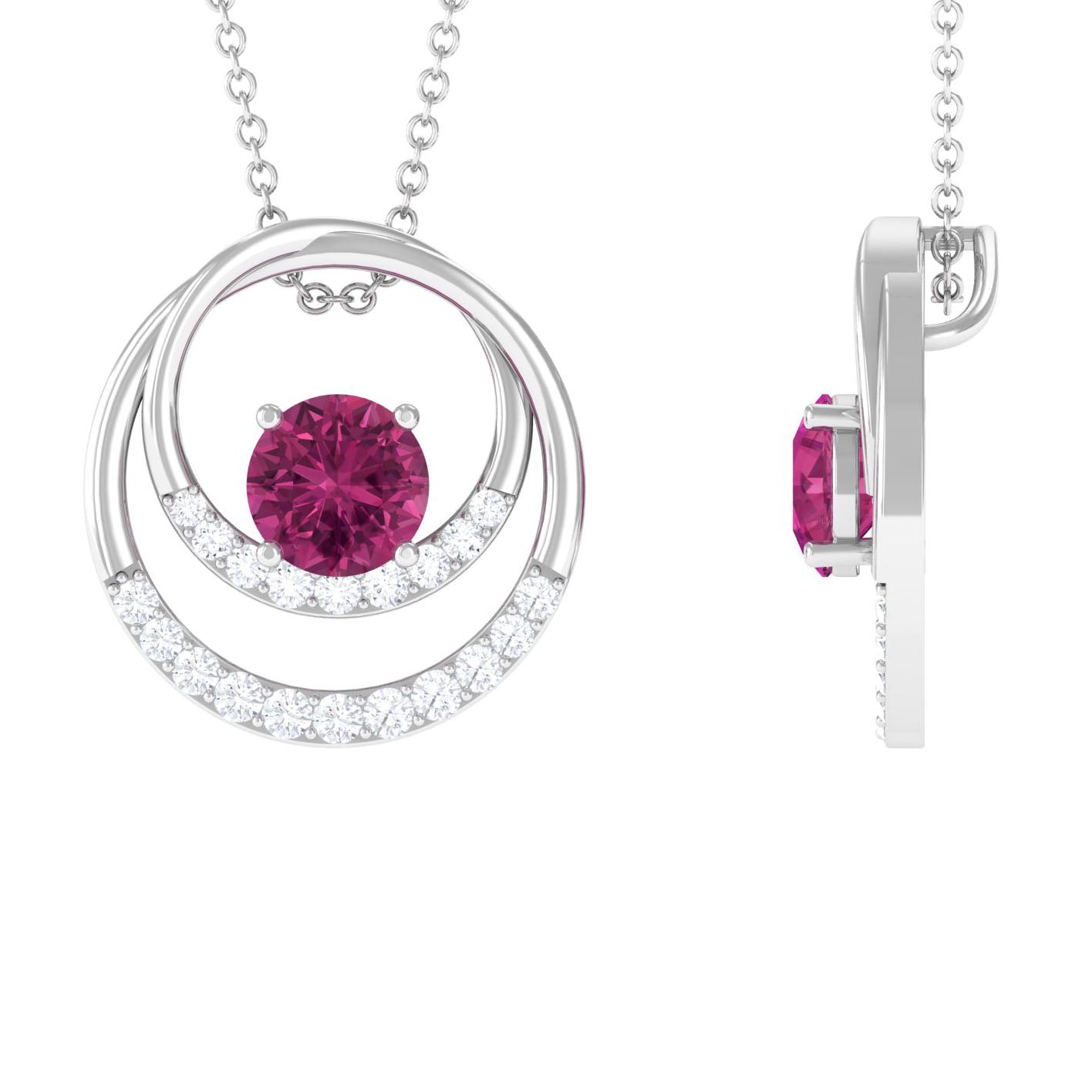 Real Pink Tourmaline and Diamond Open Circle Pendant