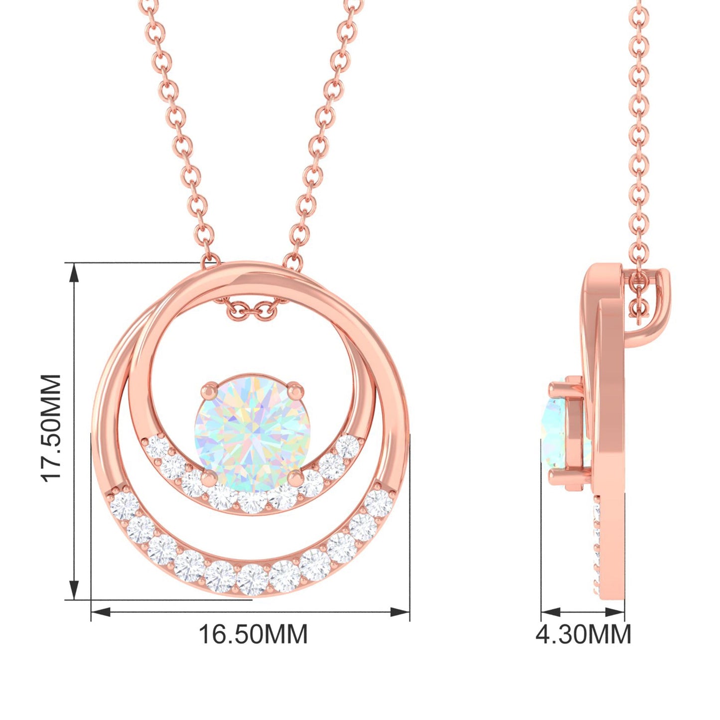Natural Ethiopian Opal Double Circle Pendant Necklace with Diamond