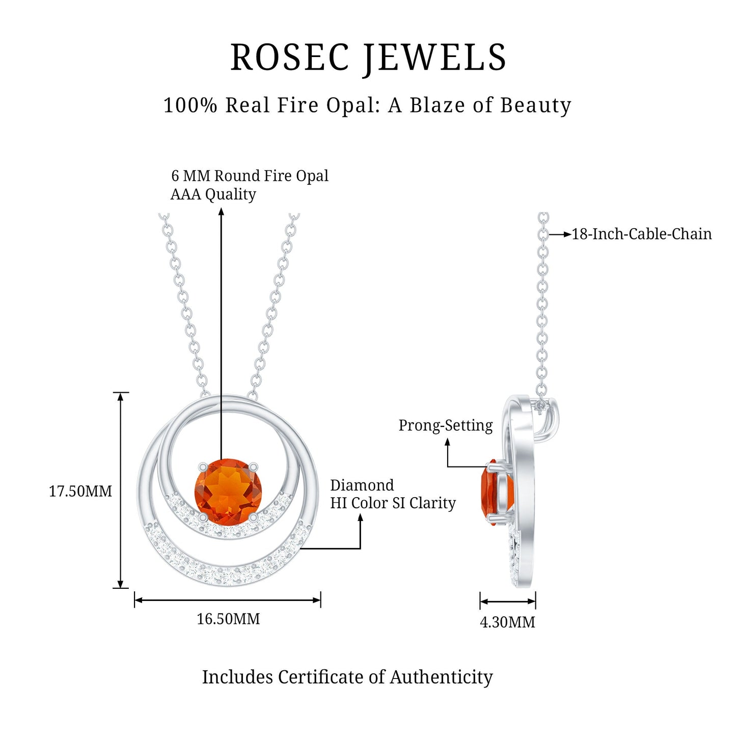 Real Fire Opal and Diamond Open Circle Pendant
