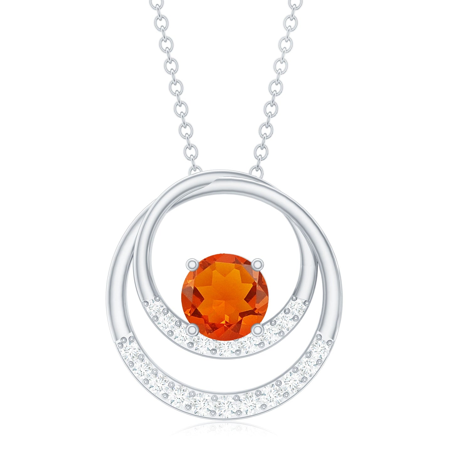 Real Fire Opal and Diamond Open Circle Pendant