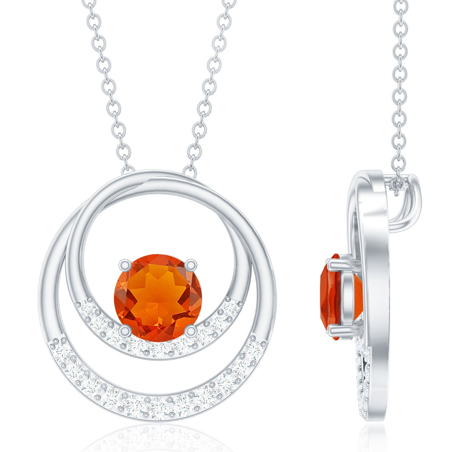 Real Fire Opal and Diamond Open Circle Pendant