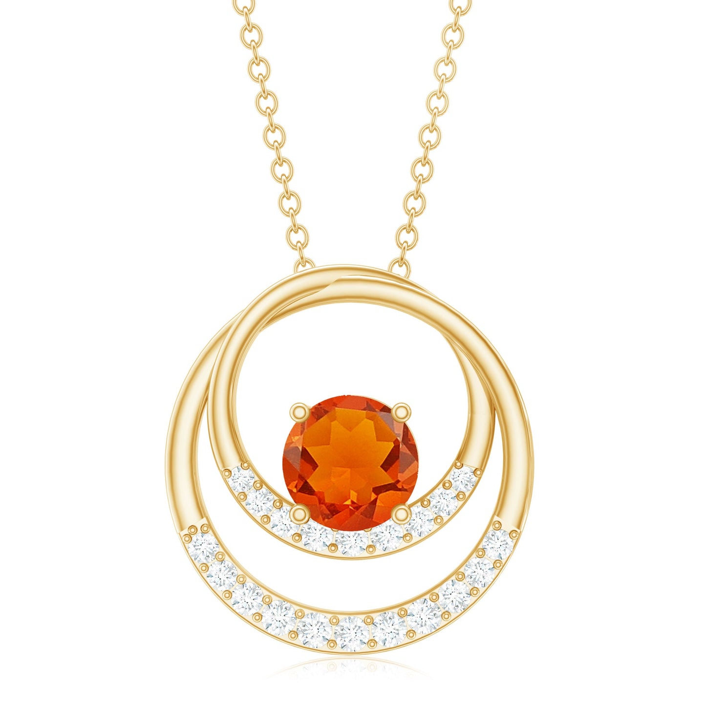 Real Fire Opal and Diamond Open Circle Pendant