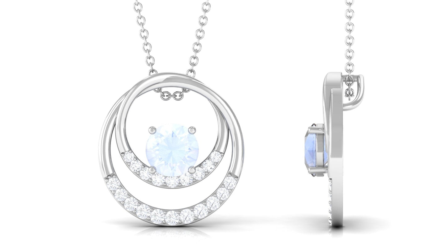 Classic Moonstone and Diamond Open Circle Pendant