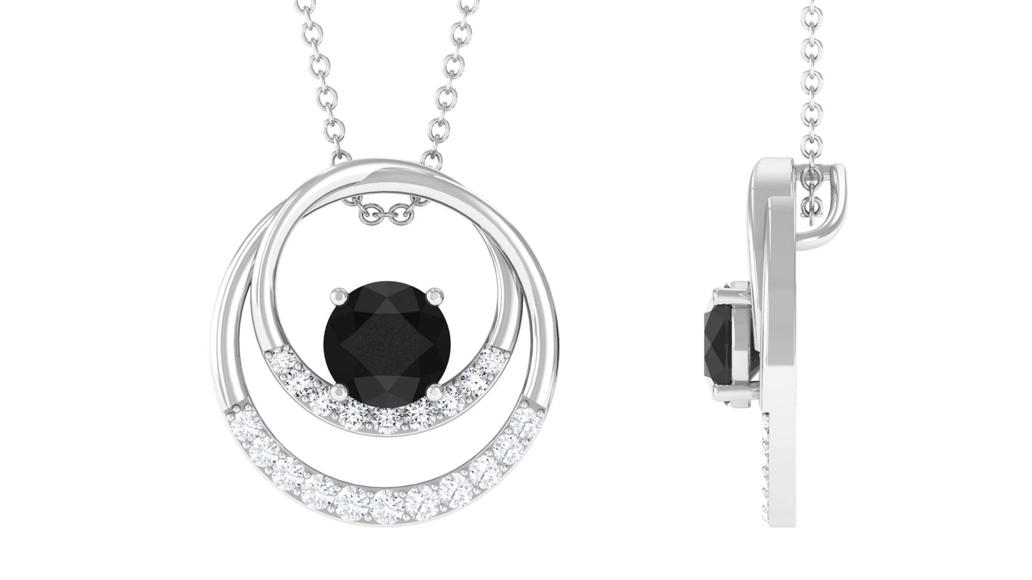 Natural 2.6 Carat Black Spinel Double Circle Necklace with Diamond