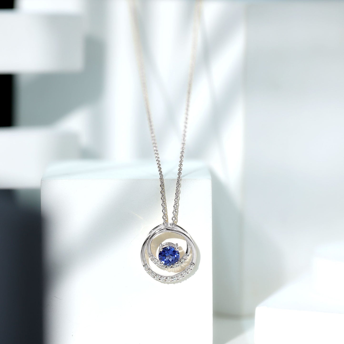 Lab Grown Blue Sapphire and Moissanite Promise Necklace