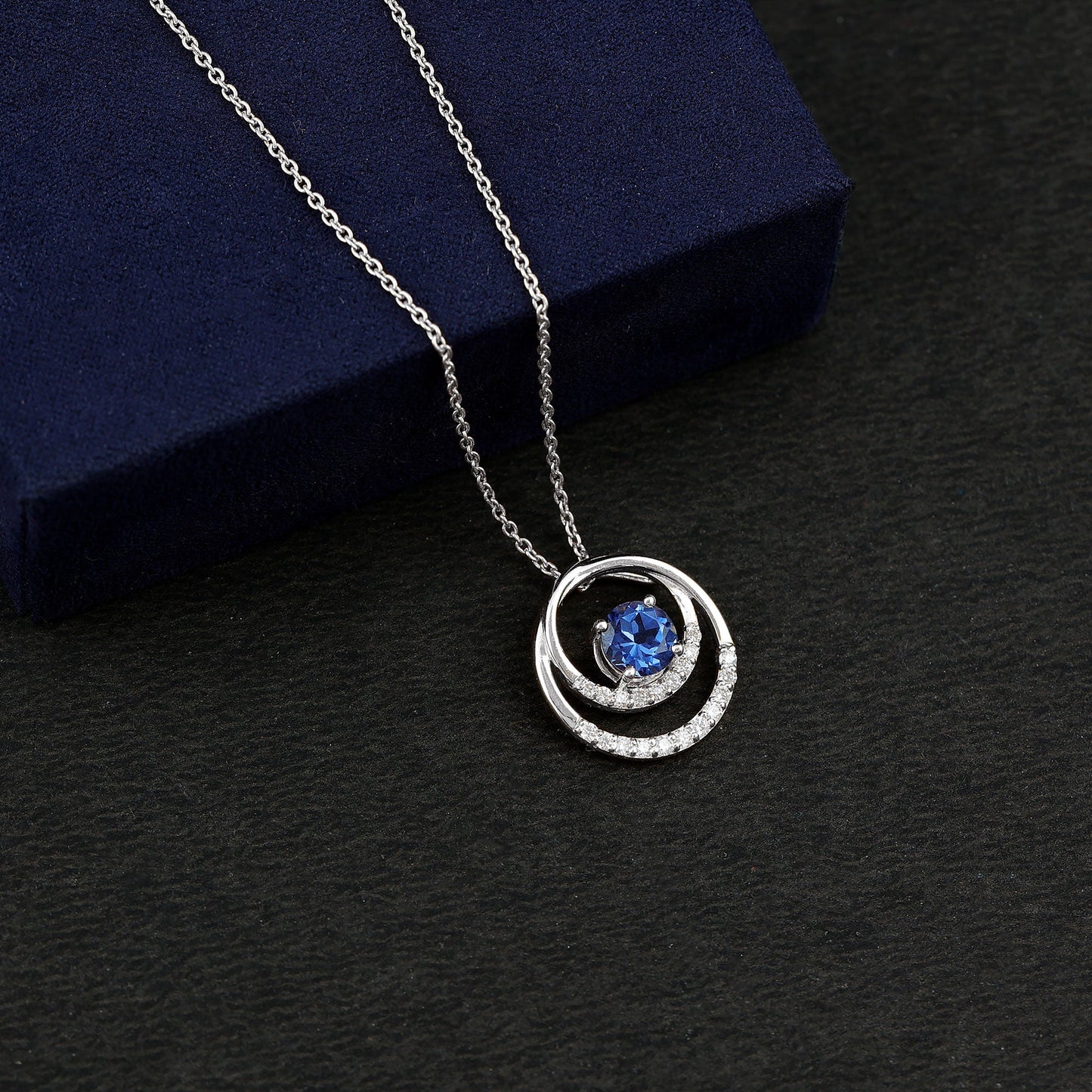 Lab Grown Blue Sapphire and Moissanite Promise Necklace