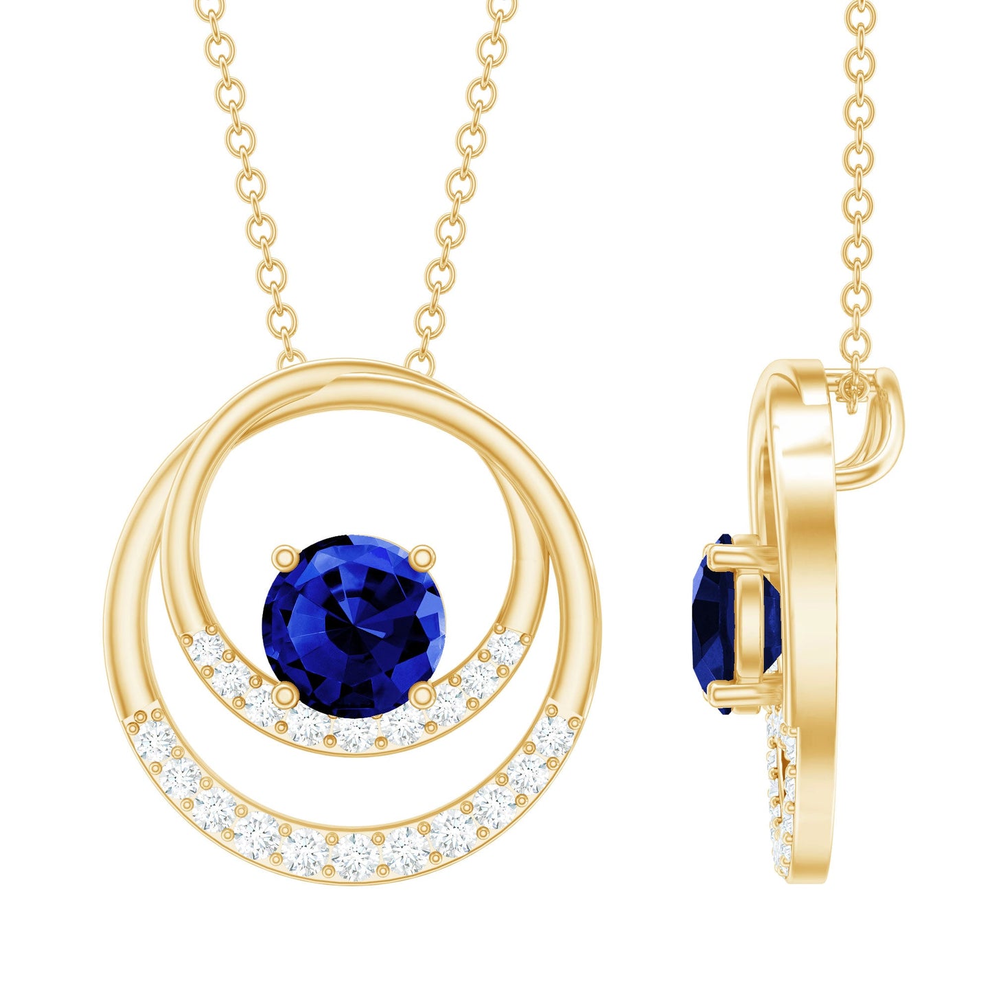 Lab Grown Blue Sapphire and Moissanite Promise Necklace