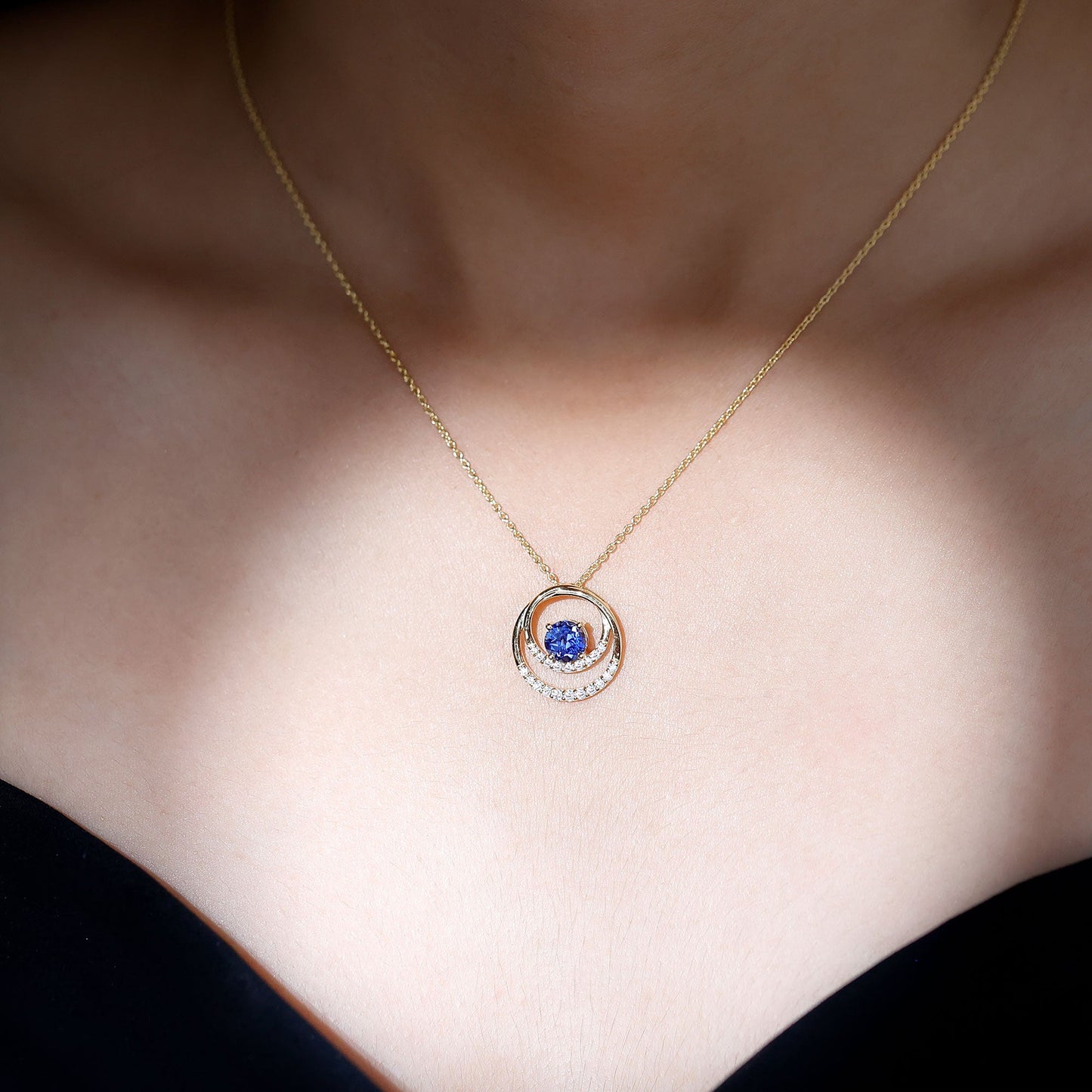Lab Grown Blue Sapphire and Moissanite Promise Necklace