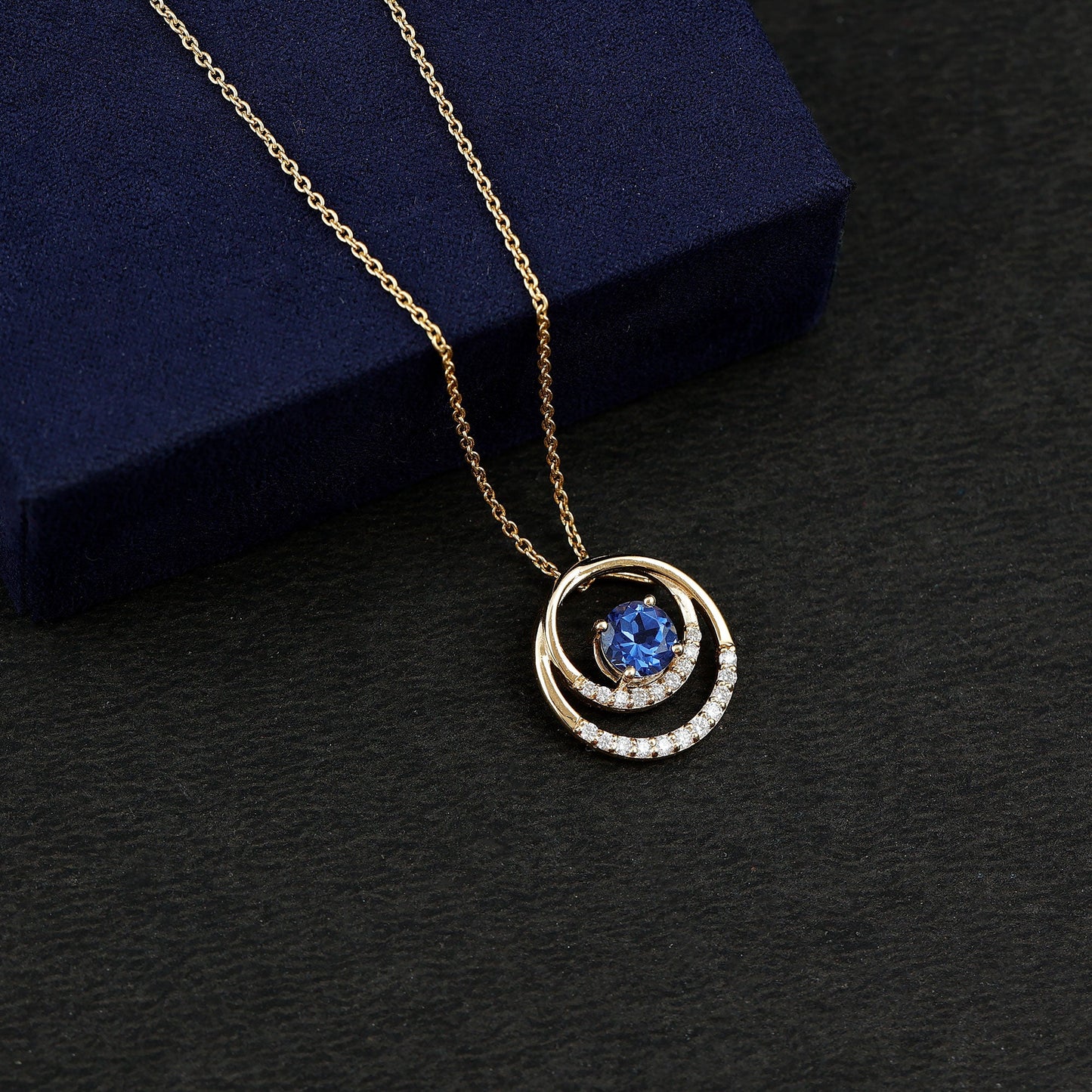 Lab Grown Blue Sapphire and Moissanite Promise Necklace