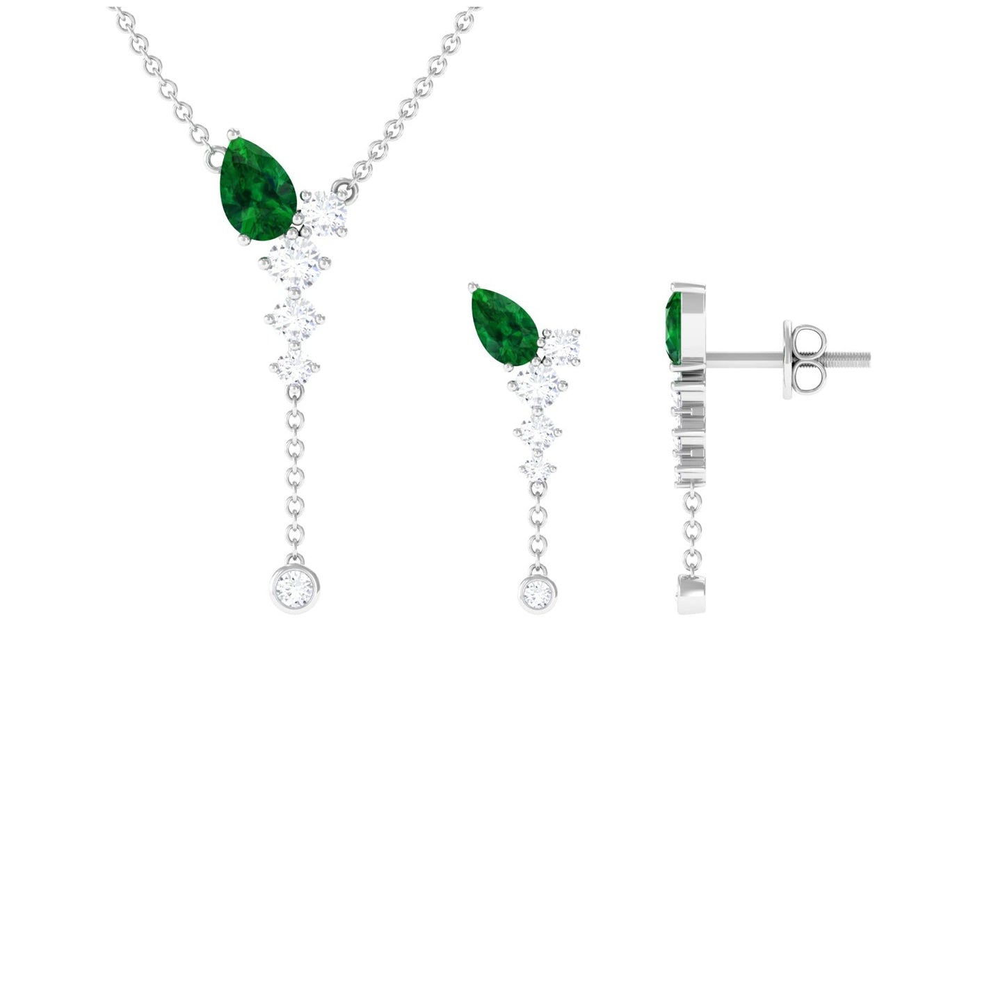 Lab Created Emerald and Diamond Designer Necklace and Earrings Set