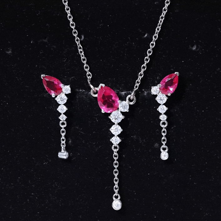 Lab Grown Ruby Bridal Necklace and Earrings Set