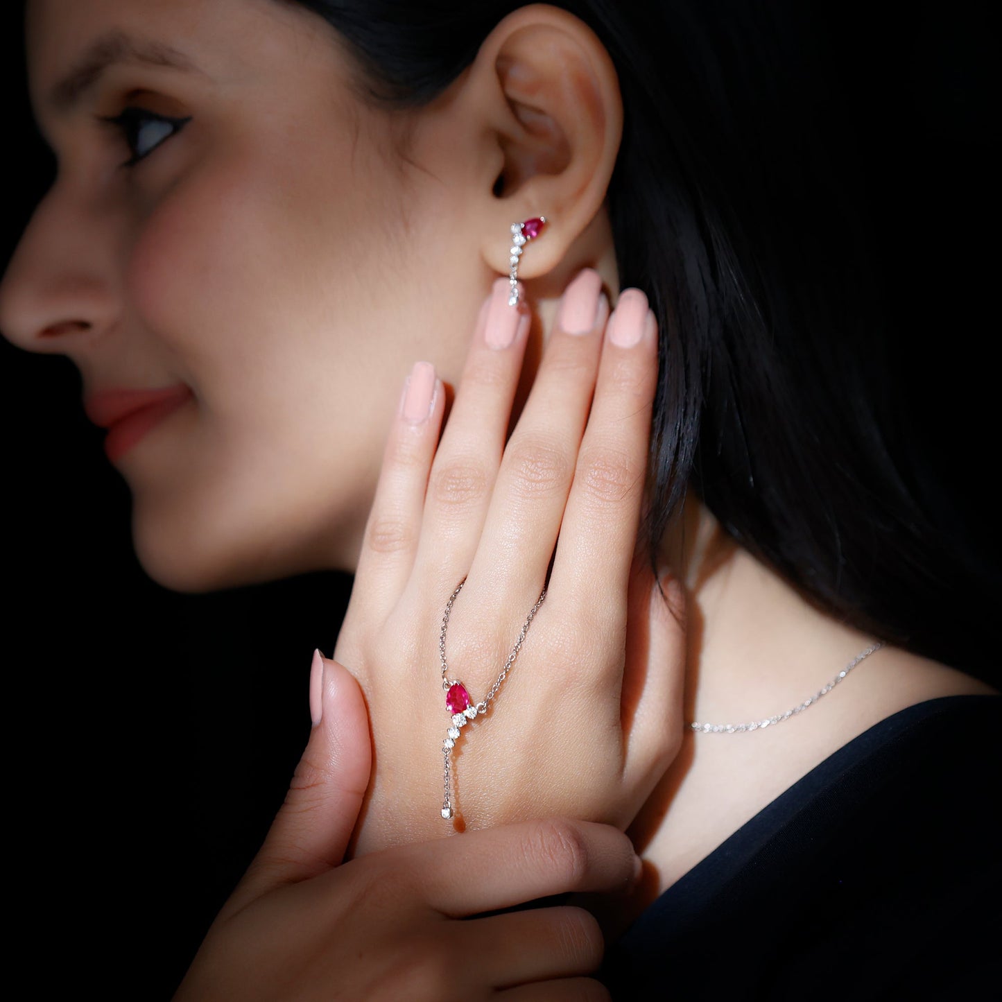 Lab Grown Ruby Bridal Necklace and Earrings Set