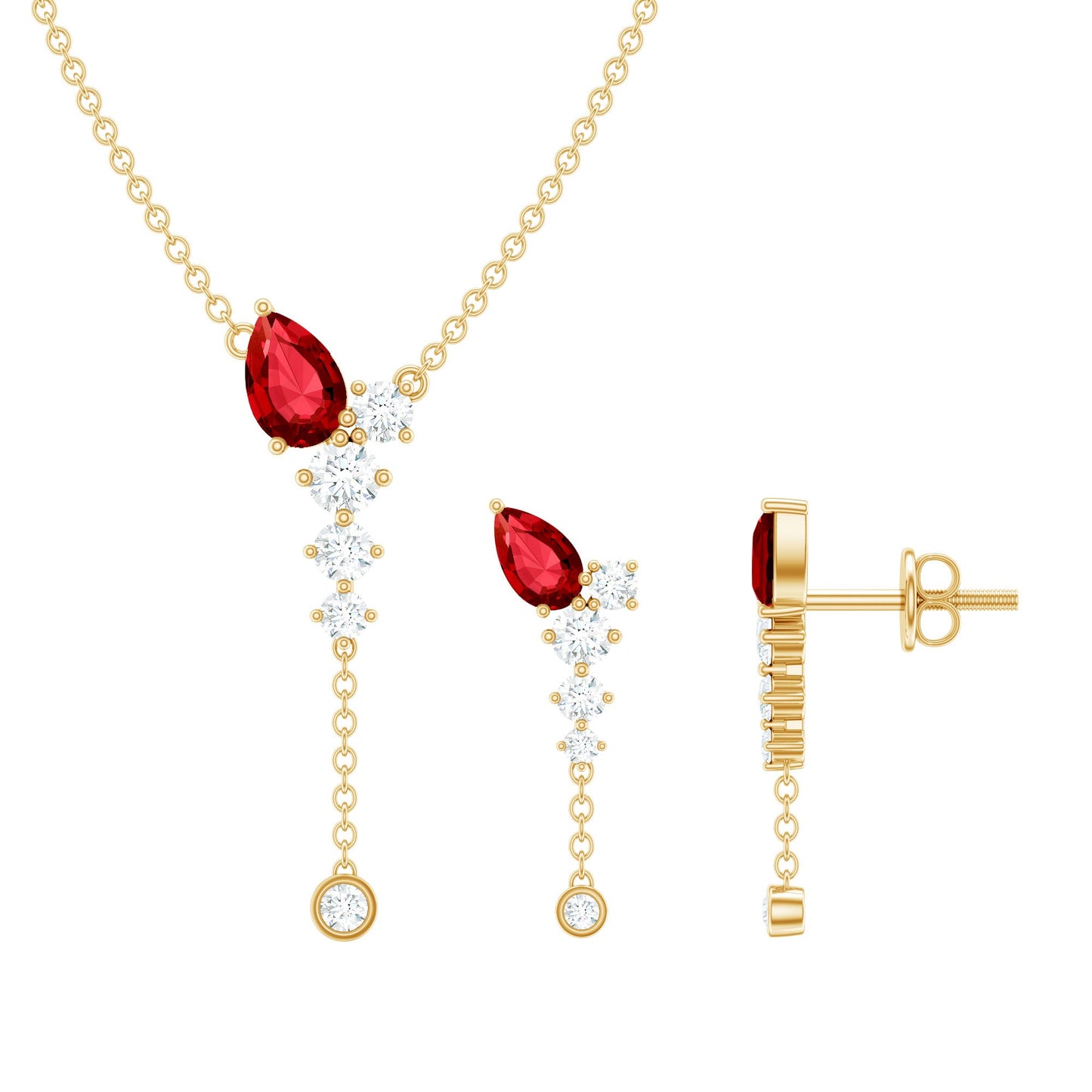 Lab Grown Ruby Bridal Necklace and Earrings Set