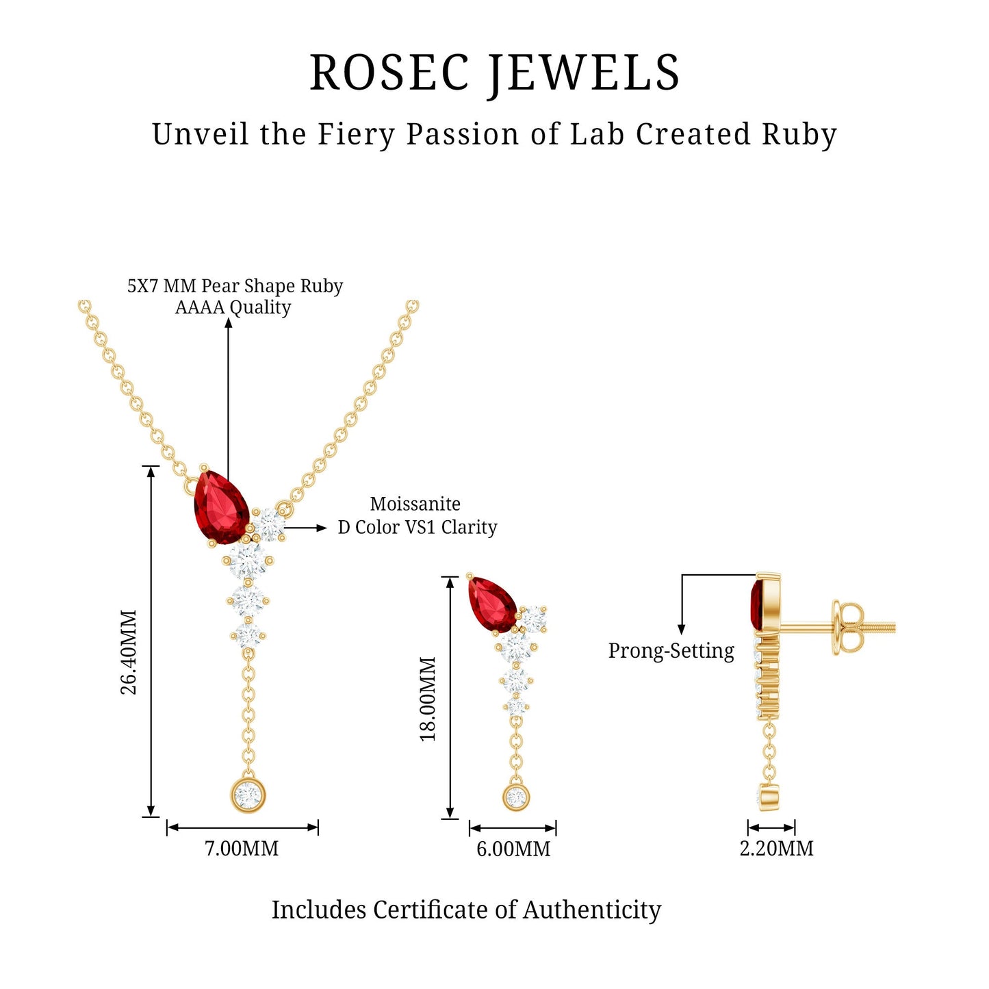 Lab Grown Ruby Bridal Necklace and Earrings Set
