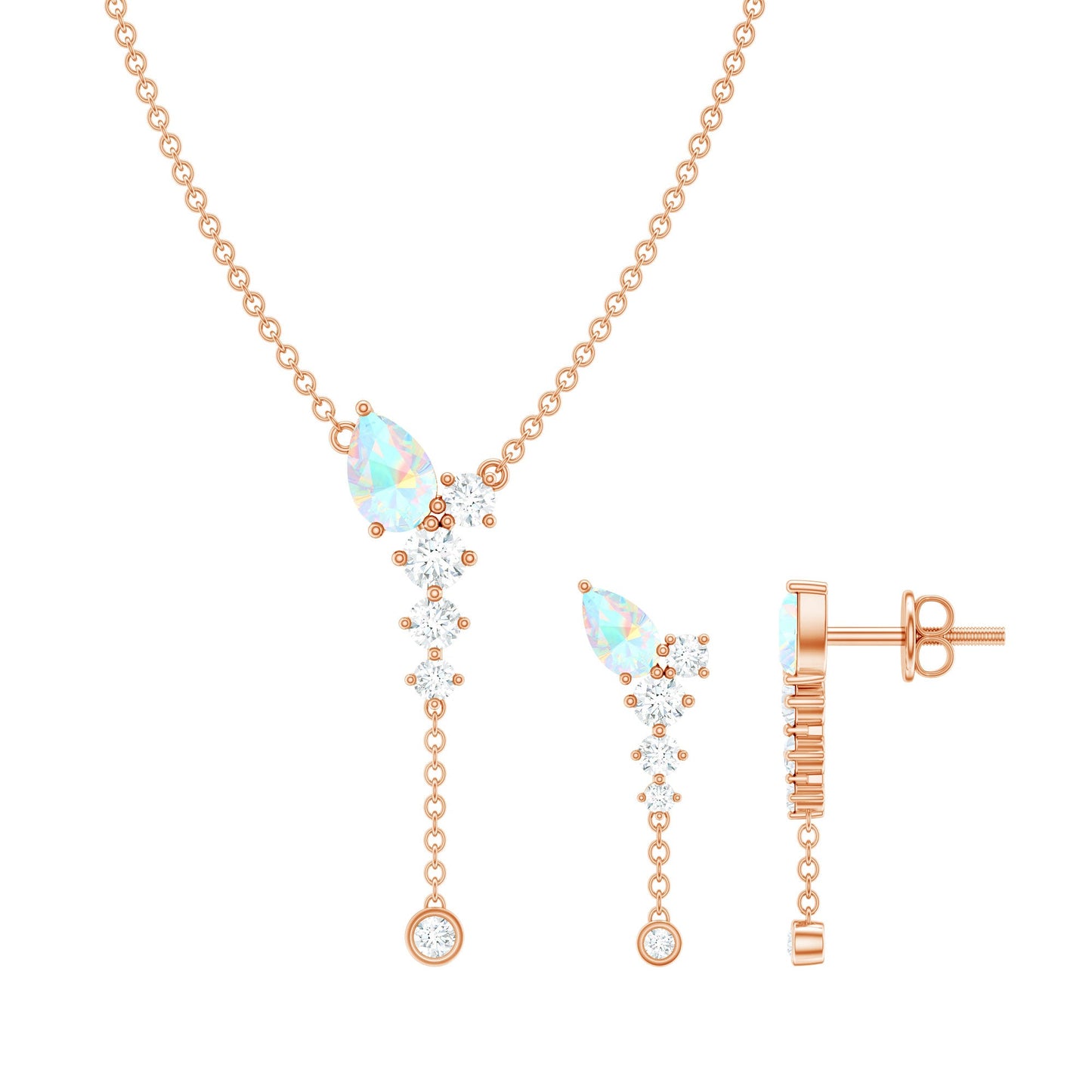Natural Ethiopian Opal Teardrop Necklace Set with Certificate
