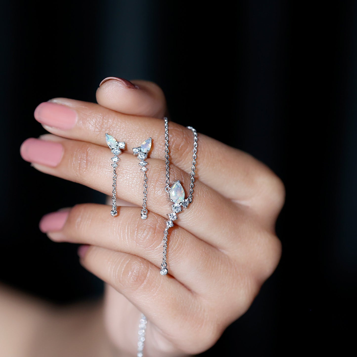 Natural Ethiopian Opal Teardrop Necklace Set with Certificate