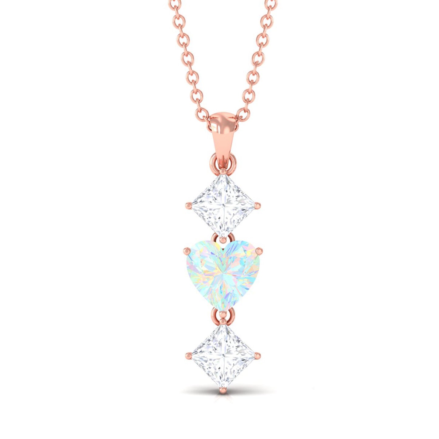 Ethiopian Opal and Moissanite Drop Heart Pendant Necklace