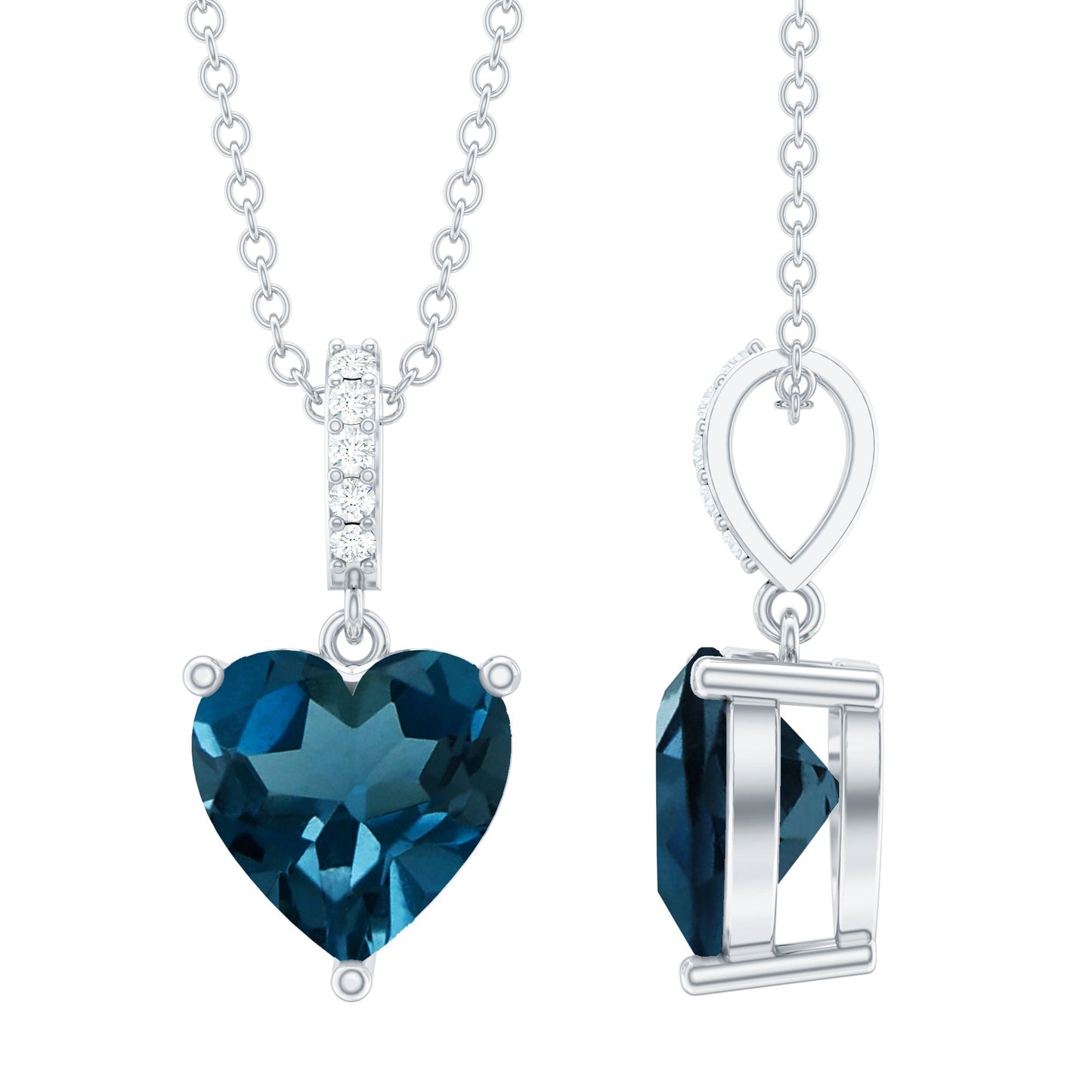 2 Carat Heart Shape London Blue Topaz Solitaire Pendant with Diamond Accent Bail