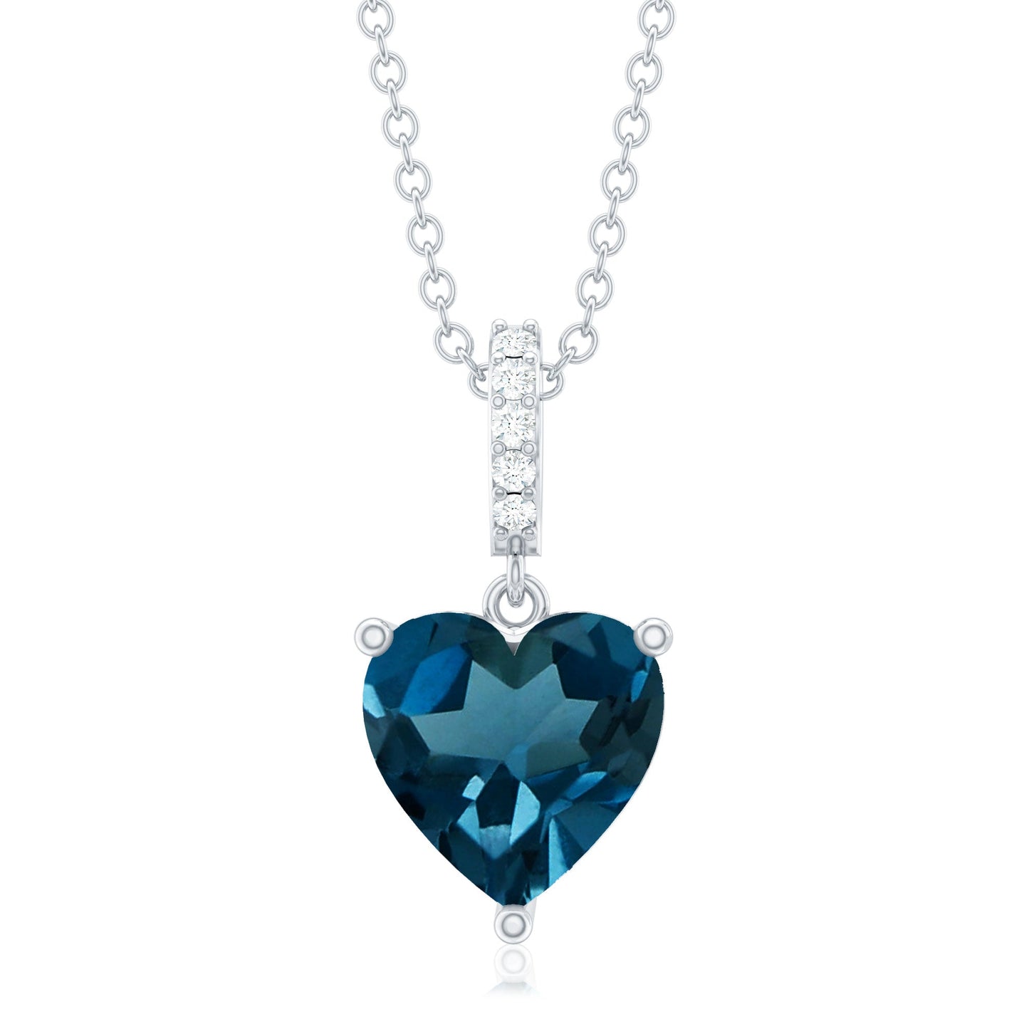 2 Carat Heart Shape London Blue Topaz Solitaire Pendant with Diamond Accent Bail