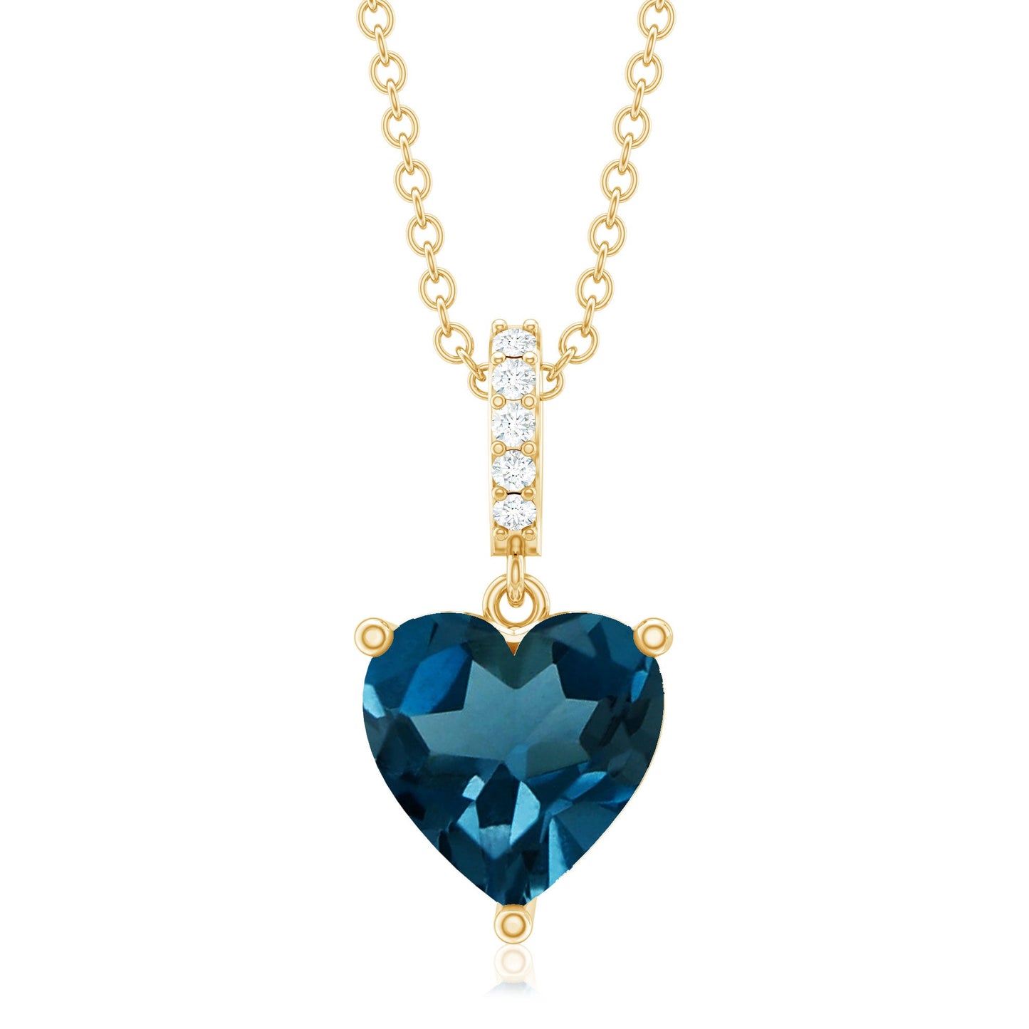 2 Carat Heart Shape London Blue Topaz Solitaire Pendant with Diamond Accent Bail