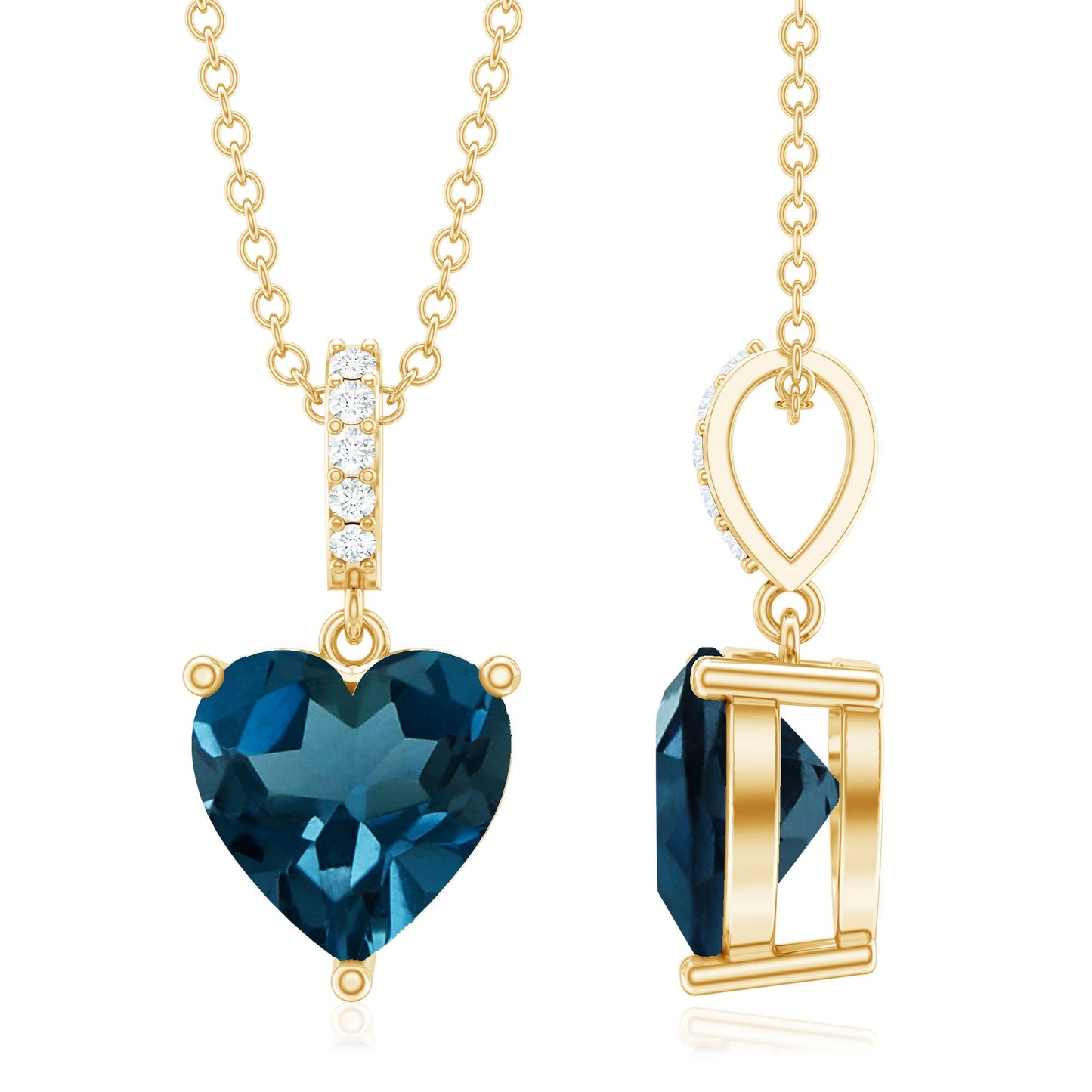 2 Carat Heart Shape London Blue Topaz Solitaire Pendant with Diamond Accent Bail