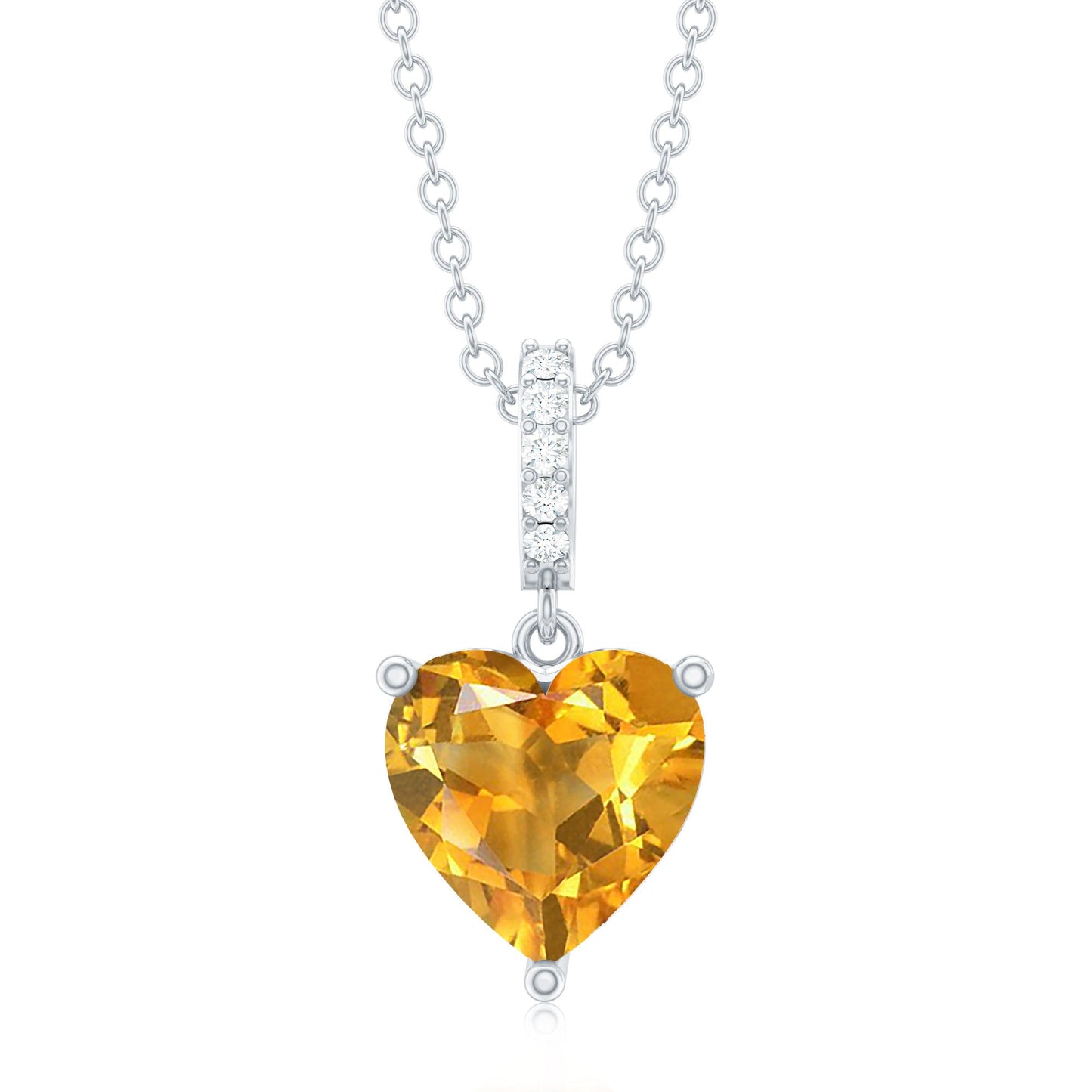 Natural 2 Carat Citrine Heart Pendant Necklace with Diamond