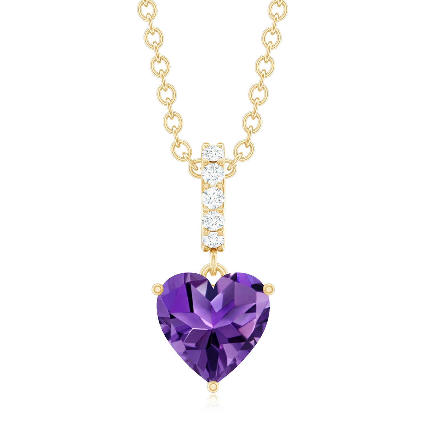 Natural 0.9 Carat Amethyst Solitaire Heart Pendant with Diamond