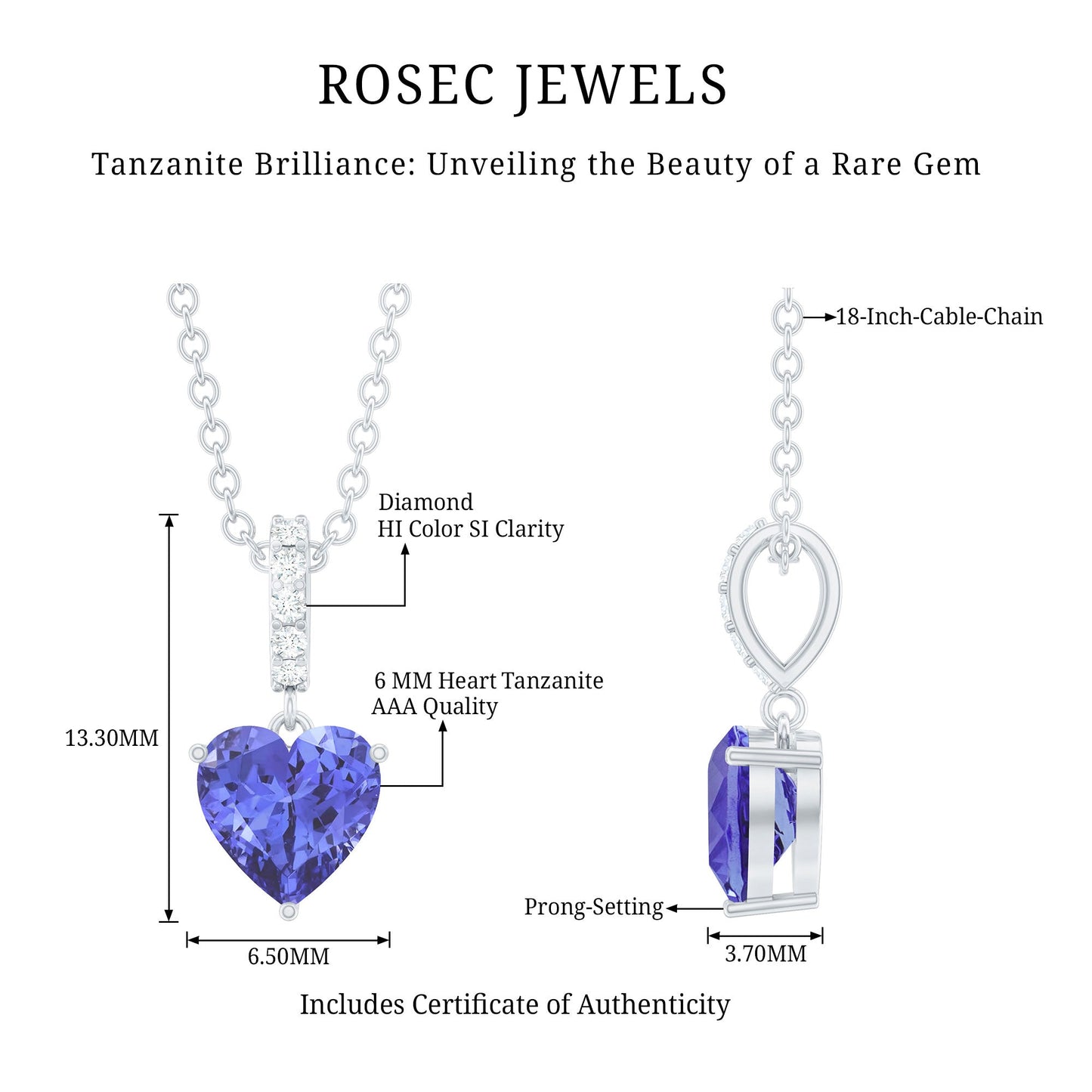 0.9 Carat Solitaire Tanzanite Heart Necklace with Diamond Bail