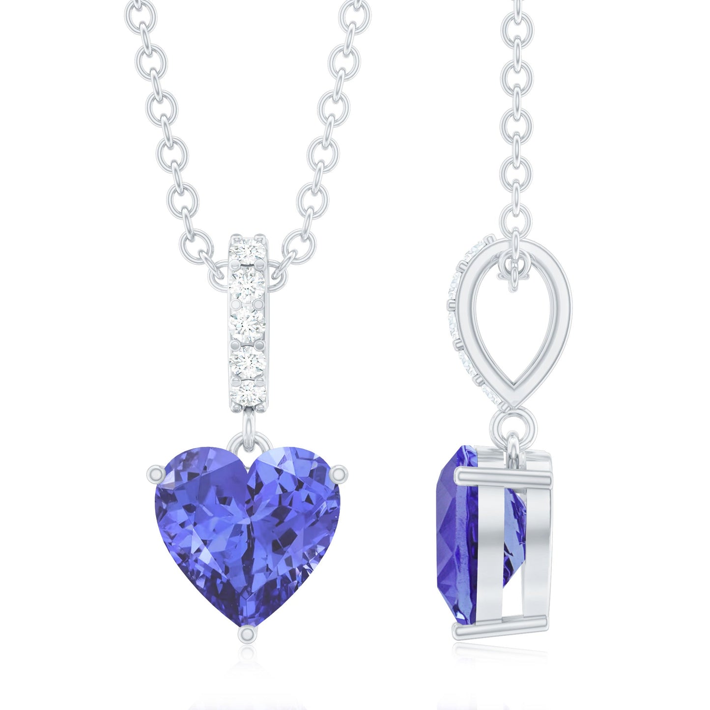 0.9 Carat Solitaire Tanzanite Heart Necklace with Diamond Bail