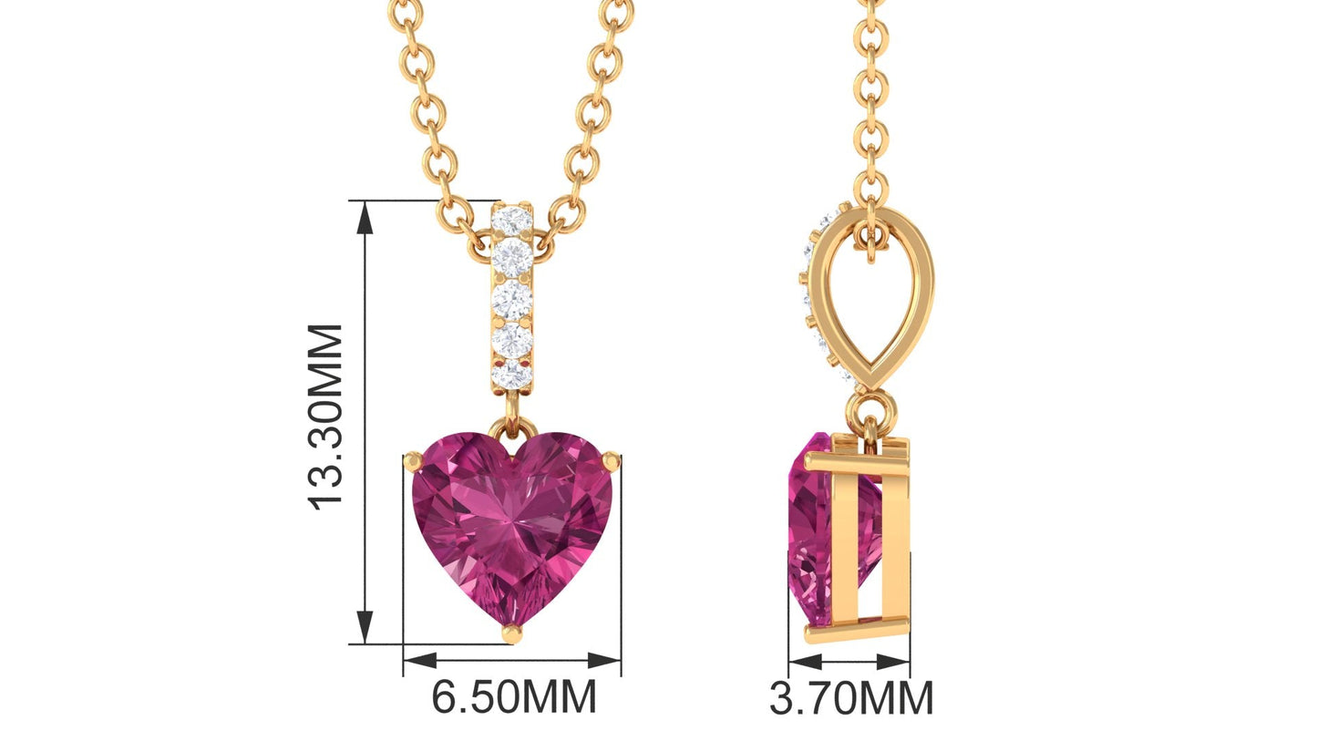 Heart Shape Pink Tourmaline Pendant with Diamond Bail