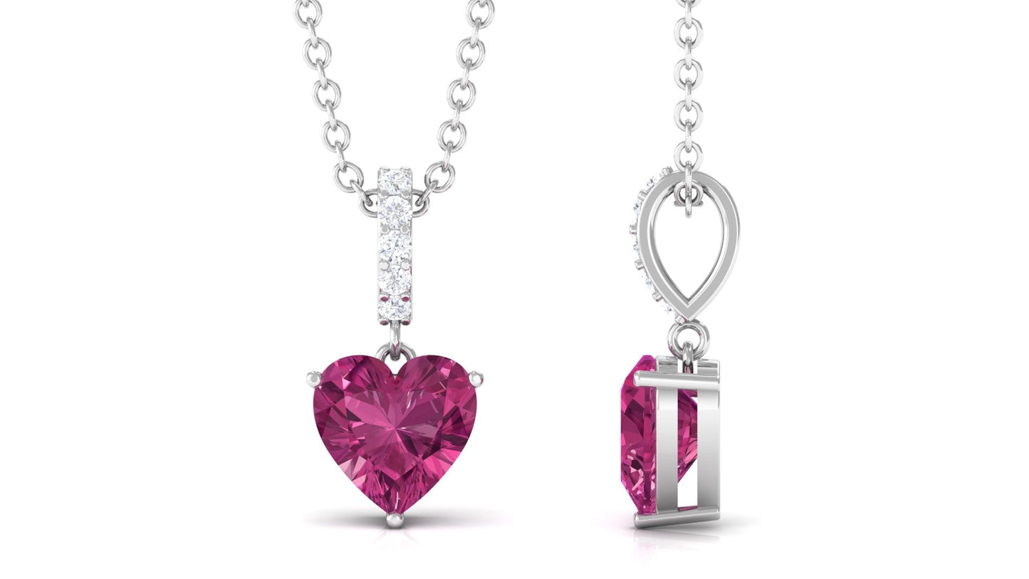 Heart Shape Pink Tourmaline Pendant with Diamond Bail