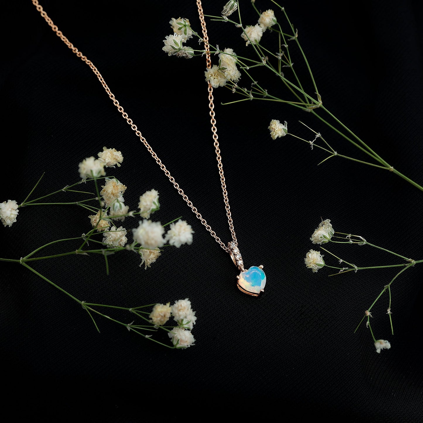 0.75 Carat Solitaire Ethiopian Opal Heart Locket Necklace