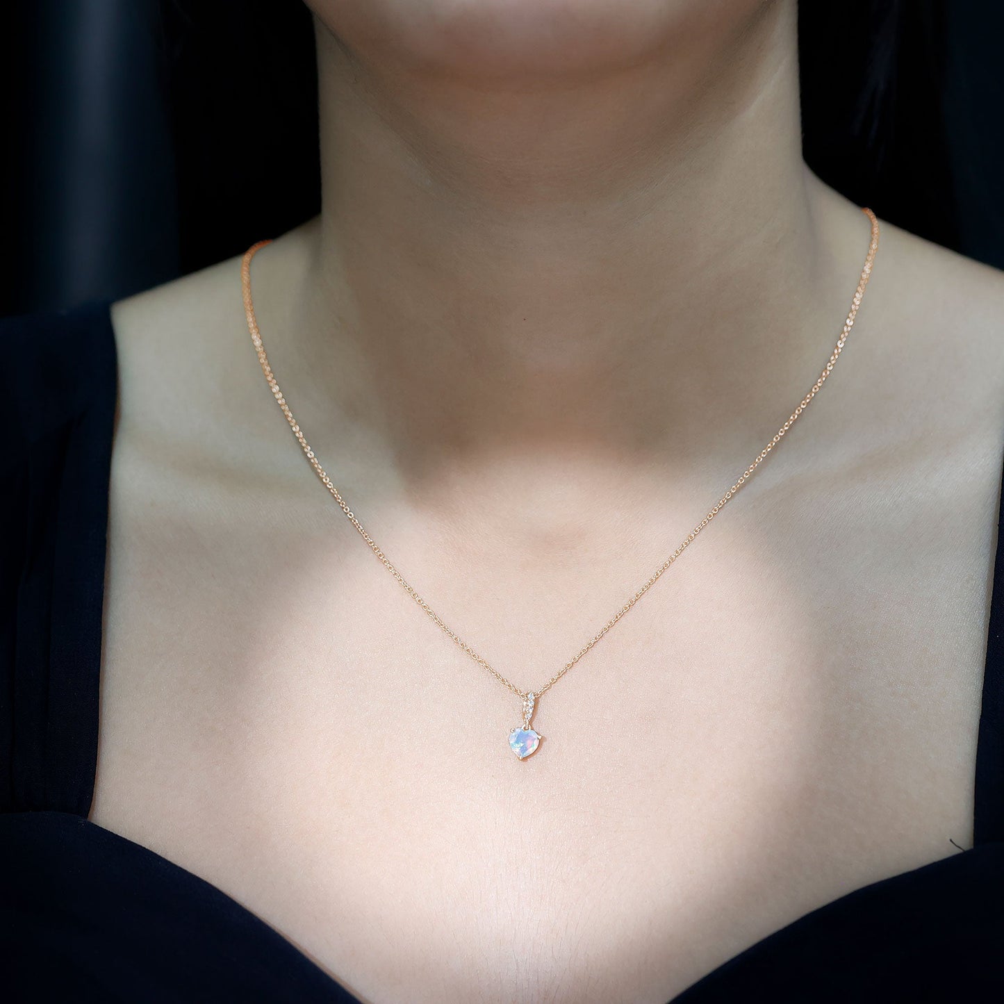 0.75 Carat Solitaire Ethiopian Opal Heart Locket Necklace