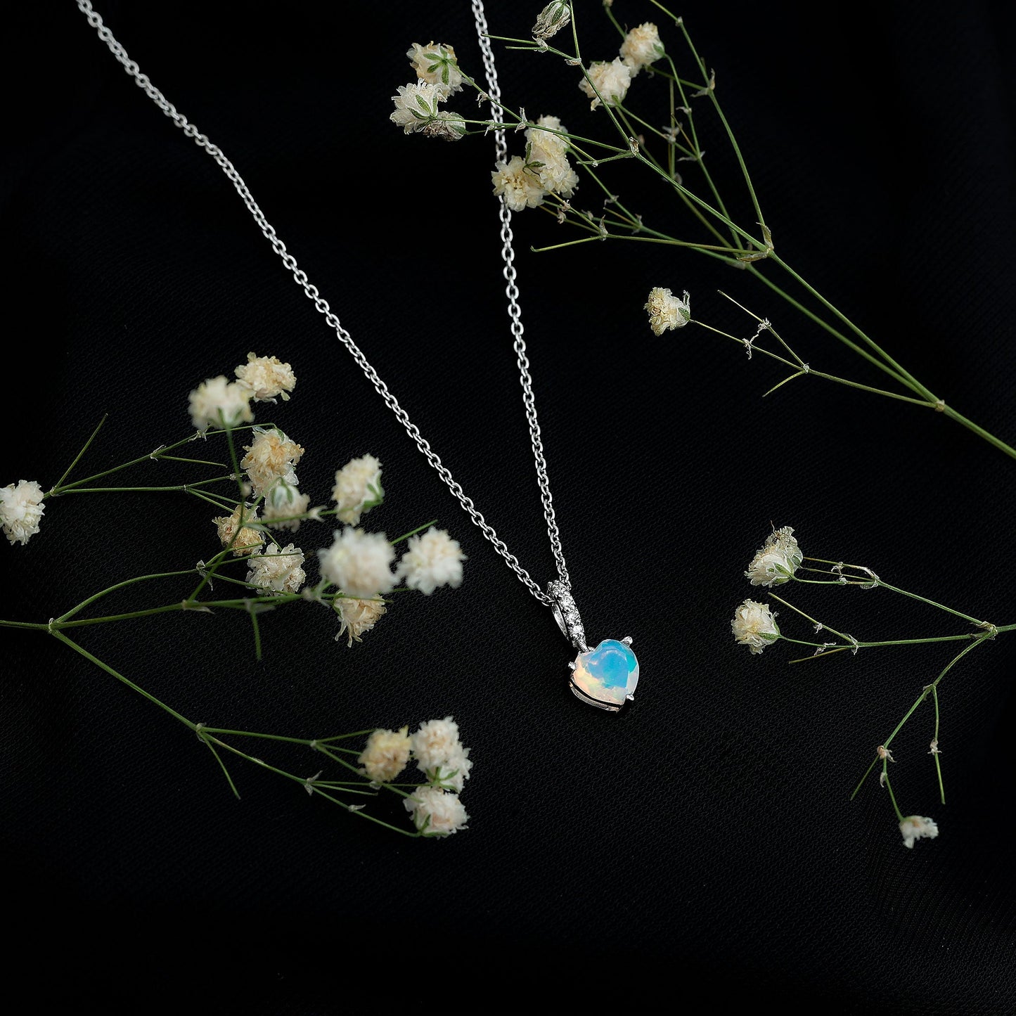 0.75 Carat Solitaire Ethiopian Opal Heart Locket Necklace