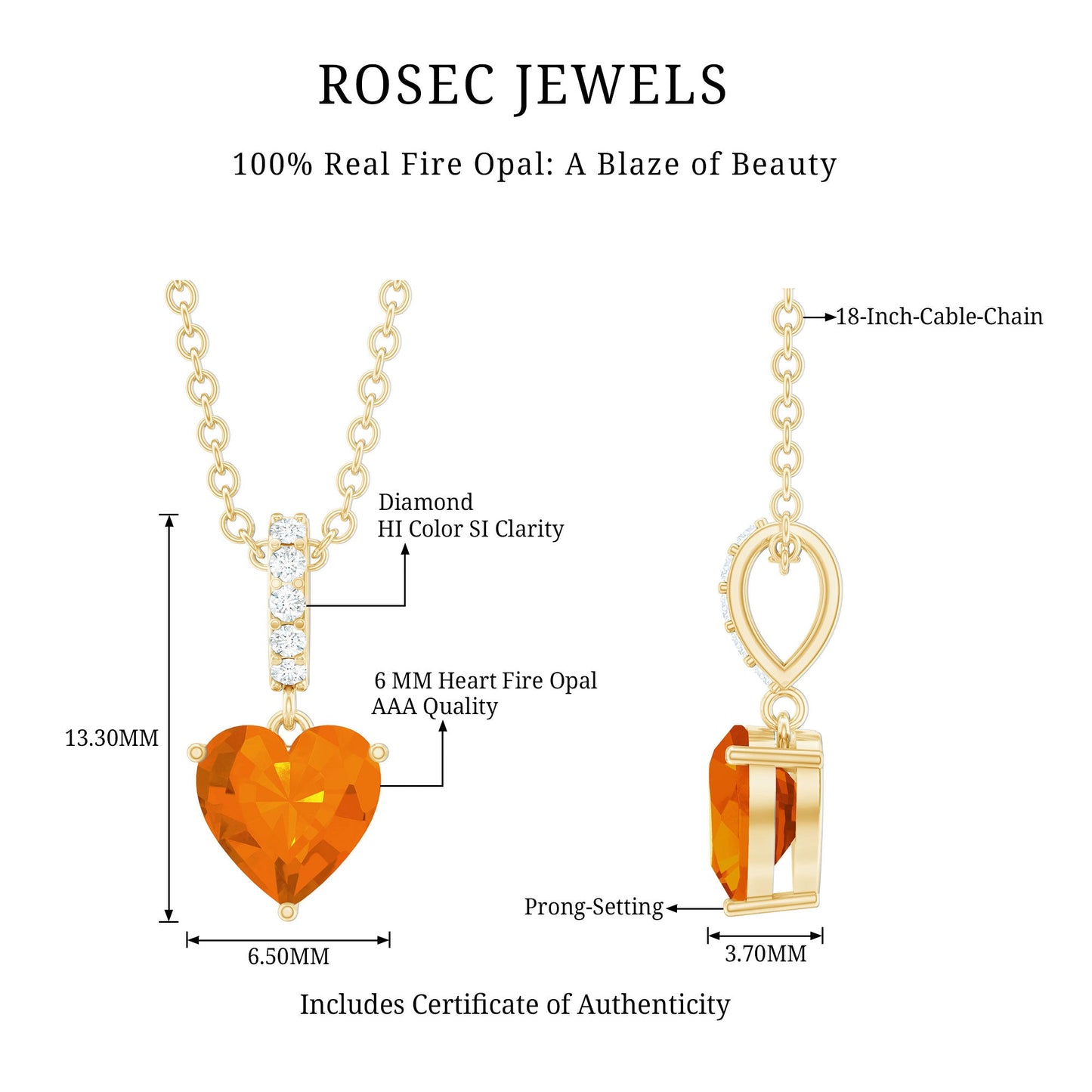 Heart Shape Fire Opal Solitaire Pendant with Diamond Accent Bail