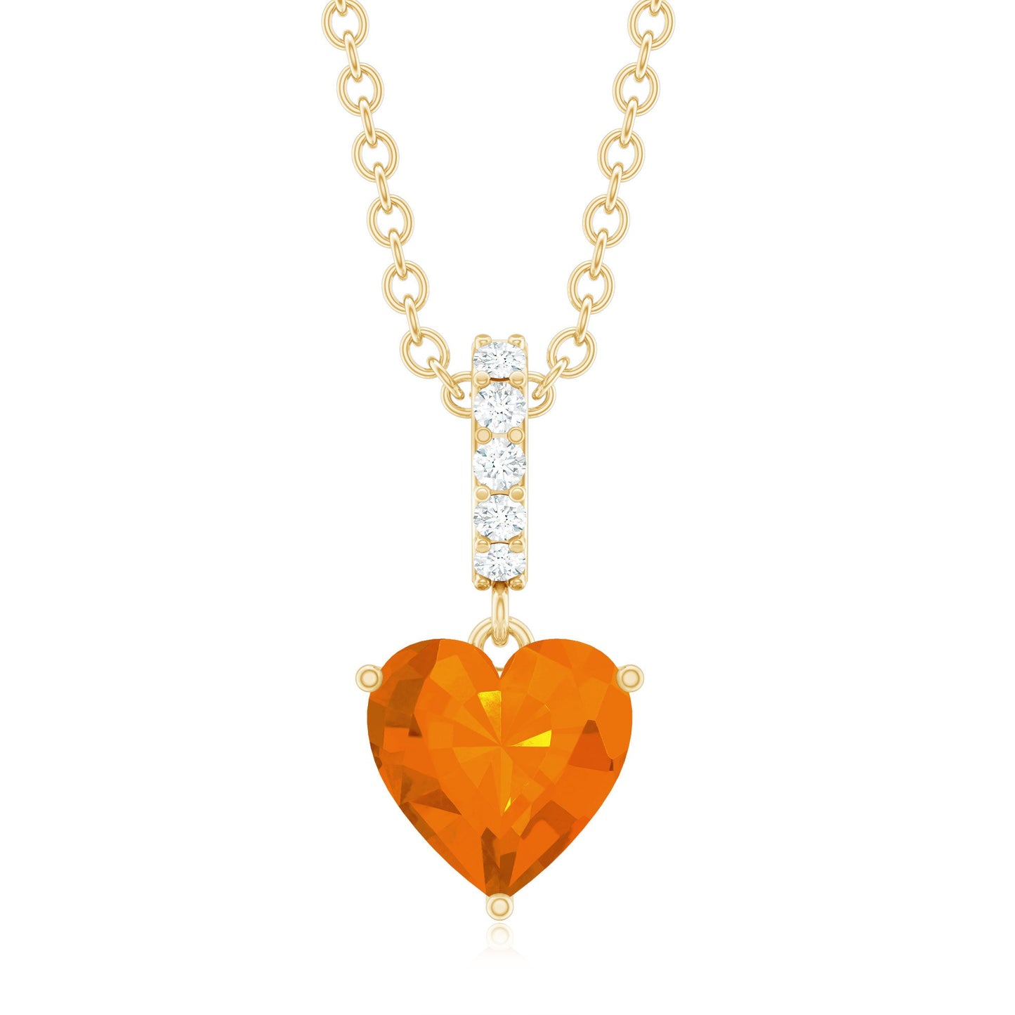 Heart Shape Fire Opal Solitaire Pendant with Diamond Accent Bail