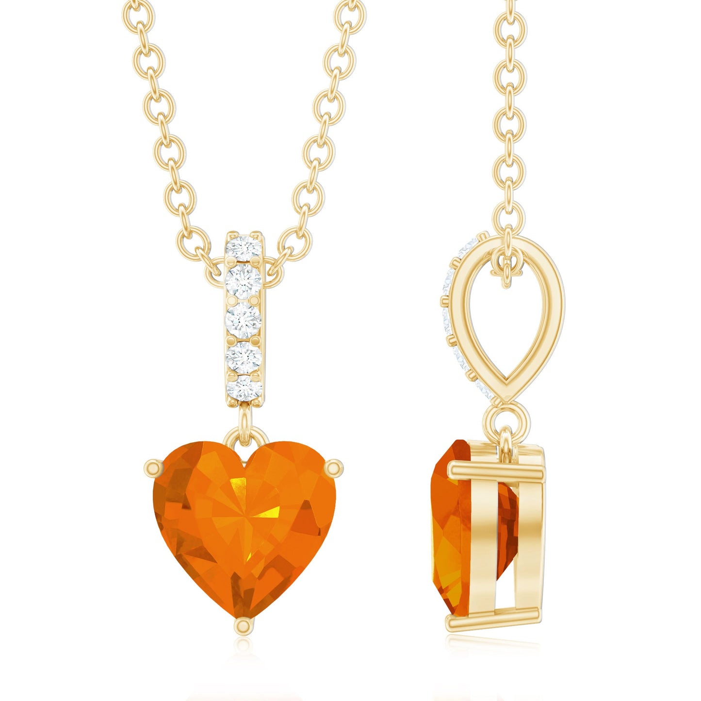 Heart Shape Fire Opal Solitaire Pendant with Diamond Accent Bail