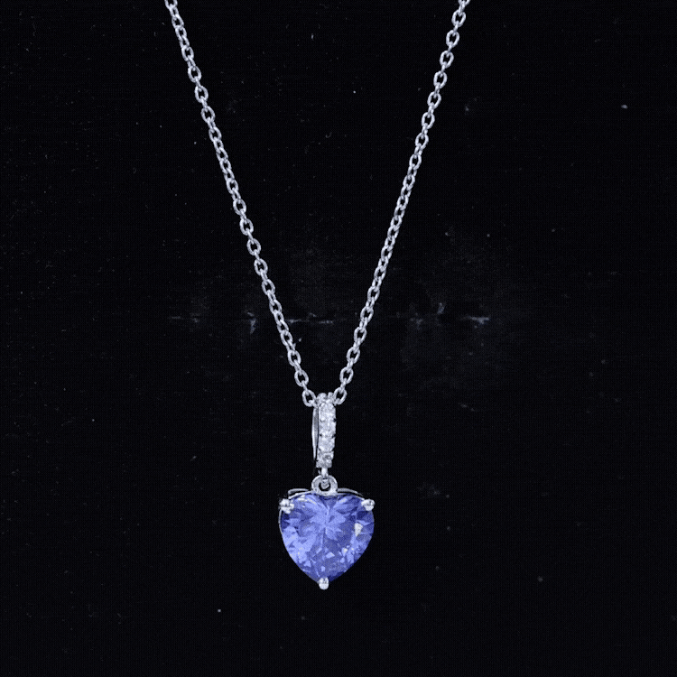2 Carat Heart Shape Lab Created Blue Sapphire Solitaire Pendant with Diamond