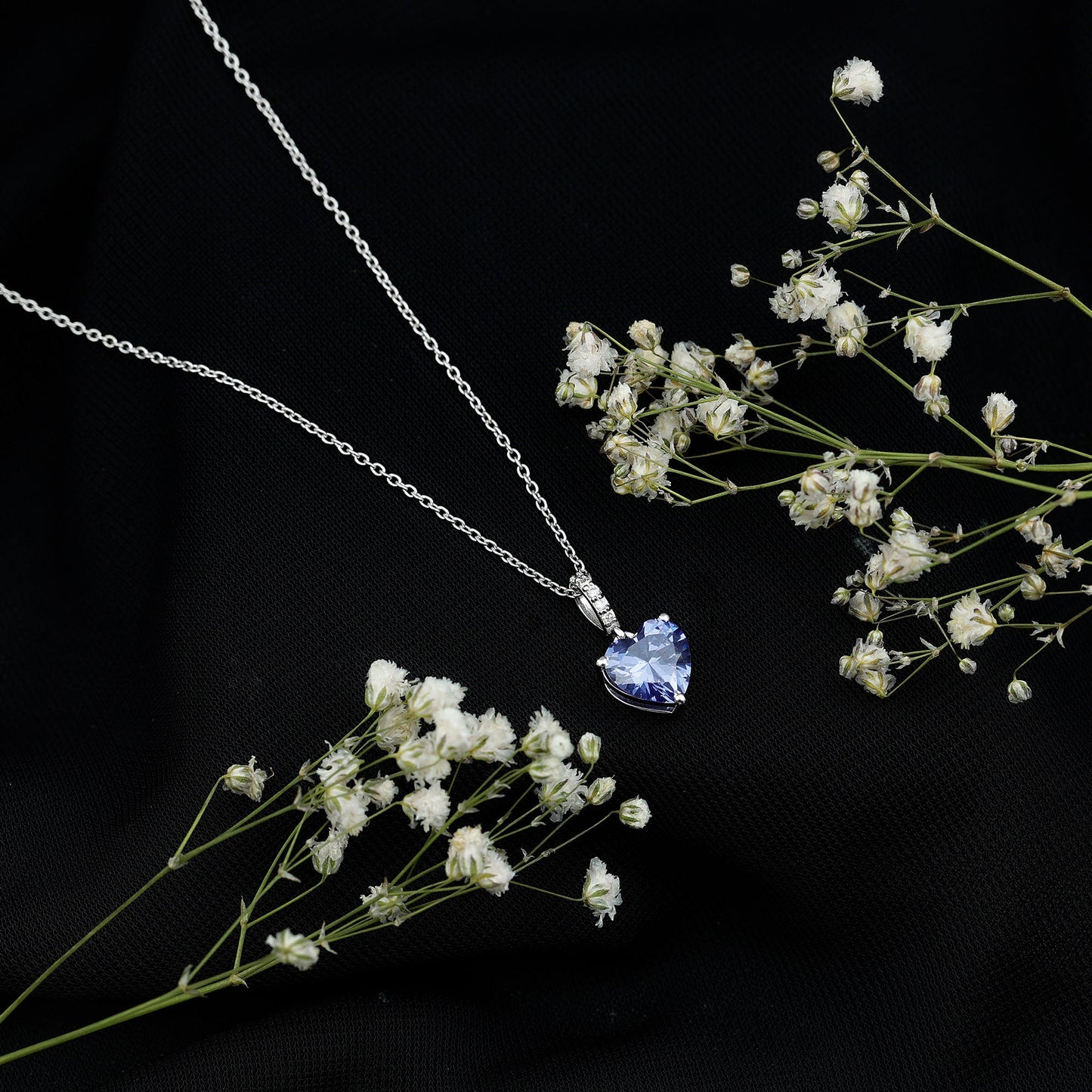 2 Carat Heart Shape Lab Created Blue Sapphire Solitaire Pendant with Diamond