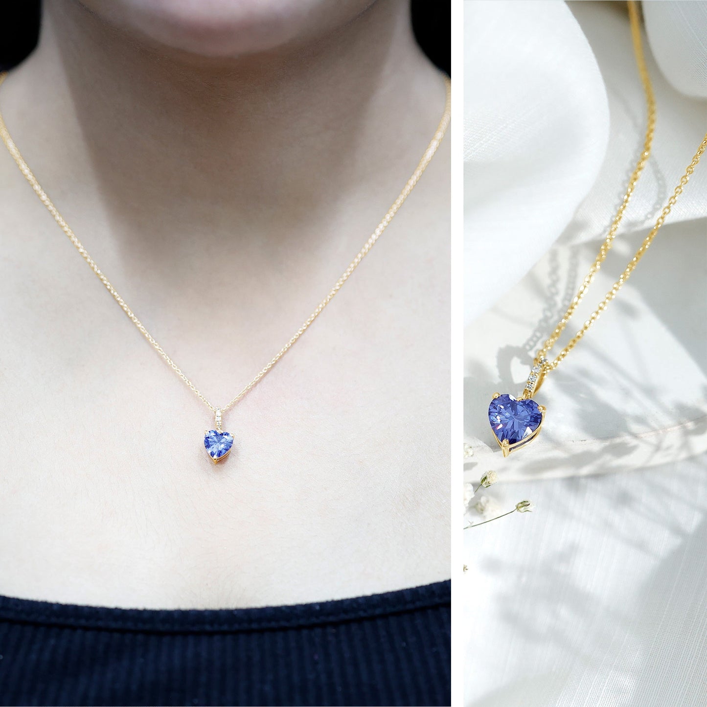 2 Carat Heart Shape Lab Created Blue Sapphire Solitaire Pendant with Diamond