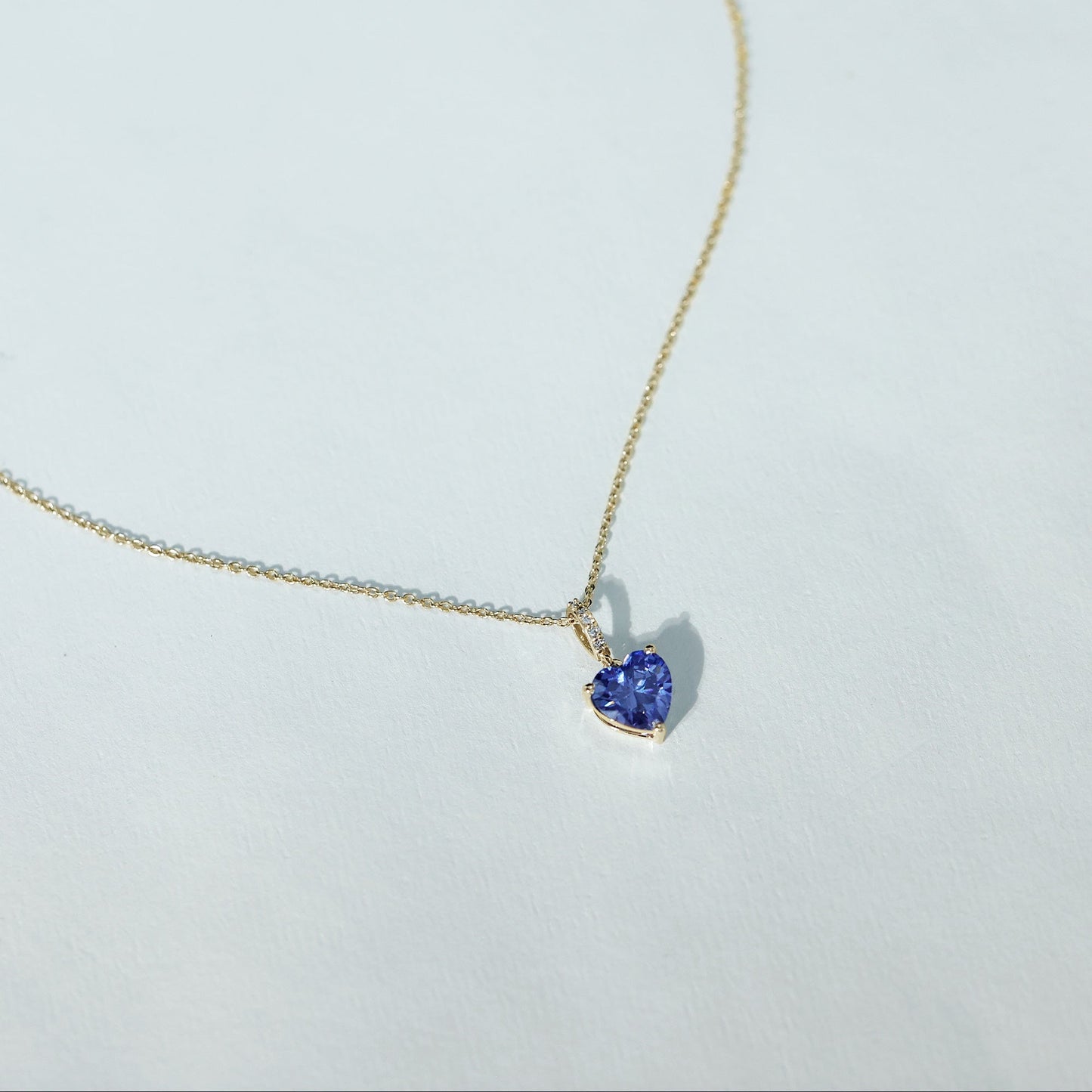 2 Carat Heart Shape Lab Created Blue Sapphire Solitaire Pendant with Diamond