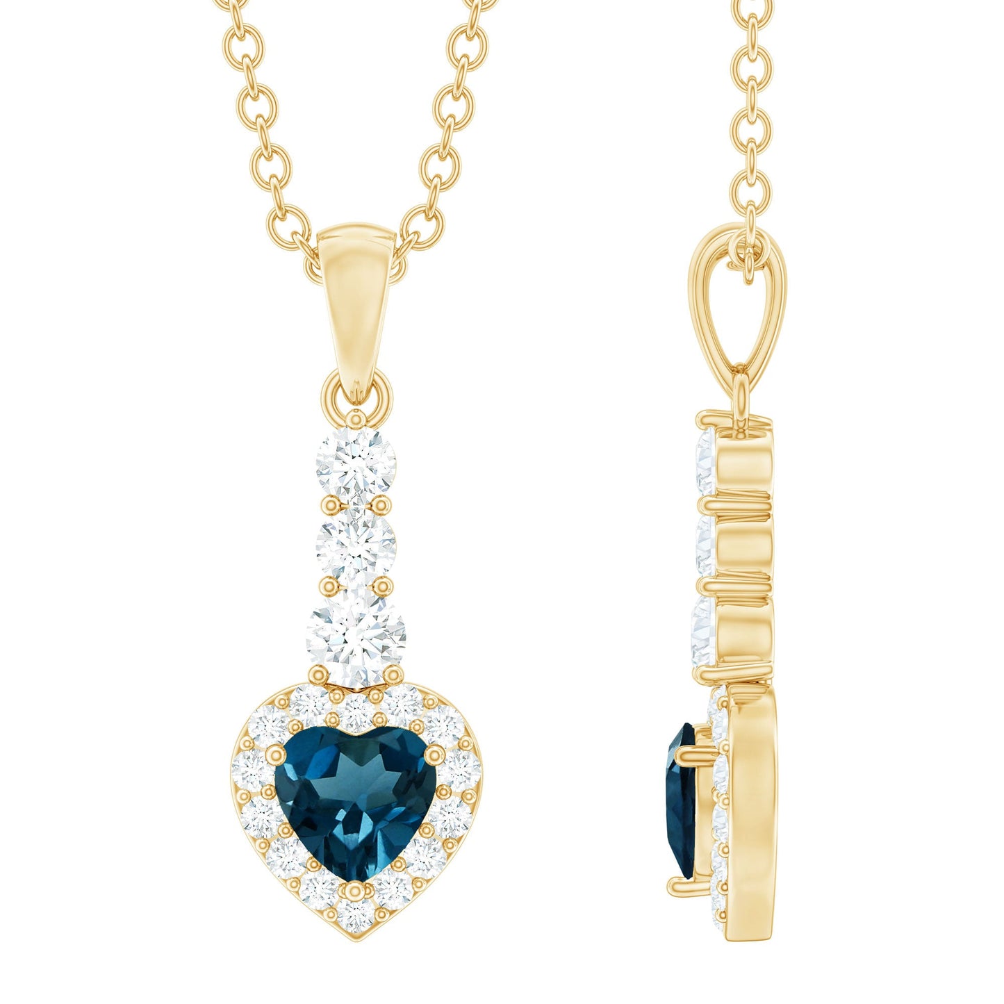 Heart Shape London Blue Topaz Drop Pendant with Diamond