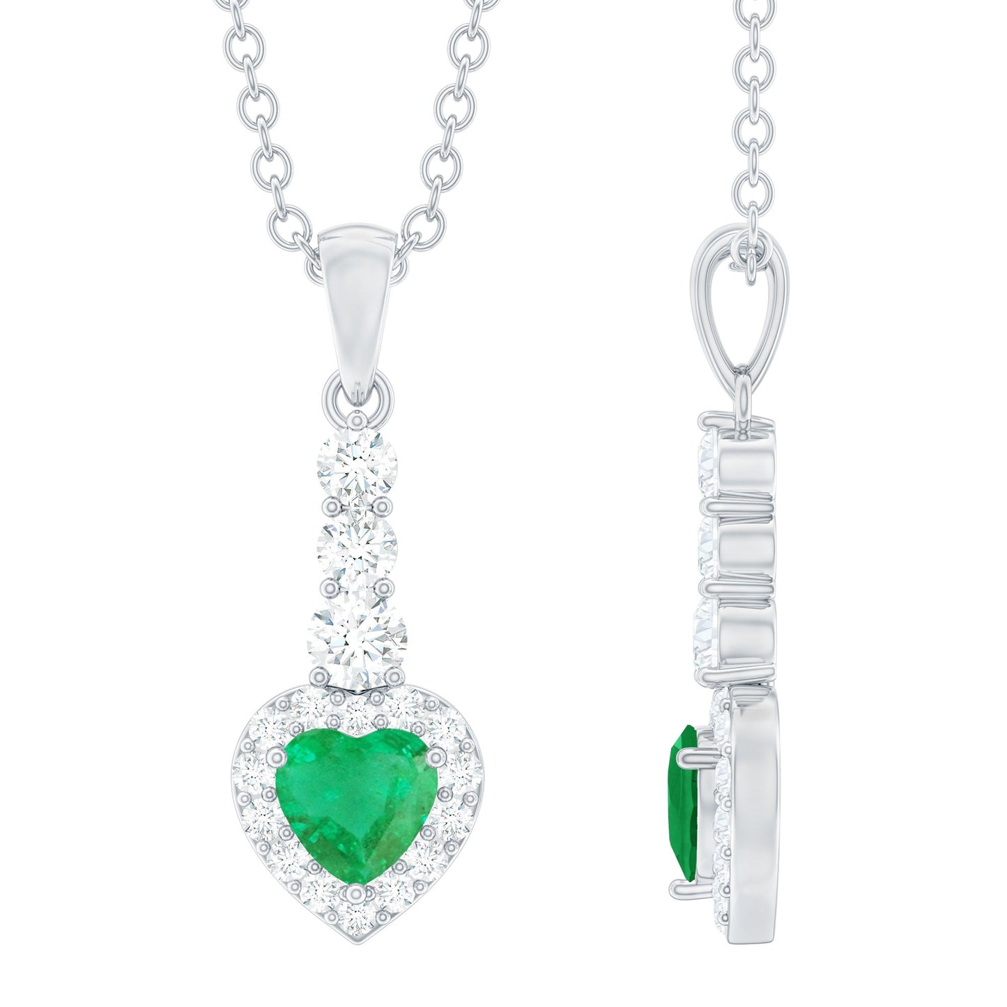 Natural Emerald Drop Heart Pendant Necklace with Diamond