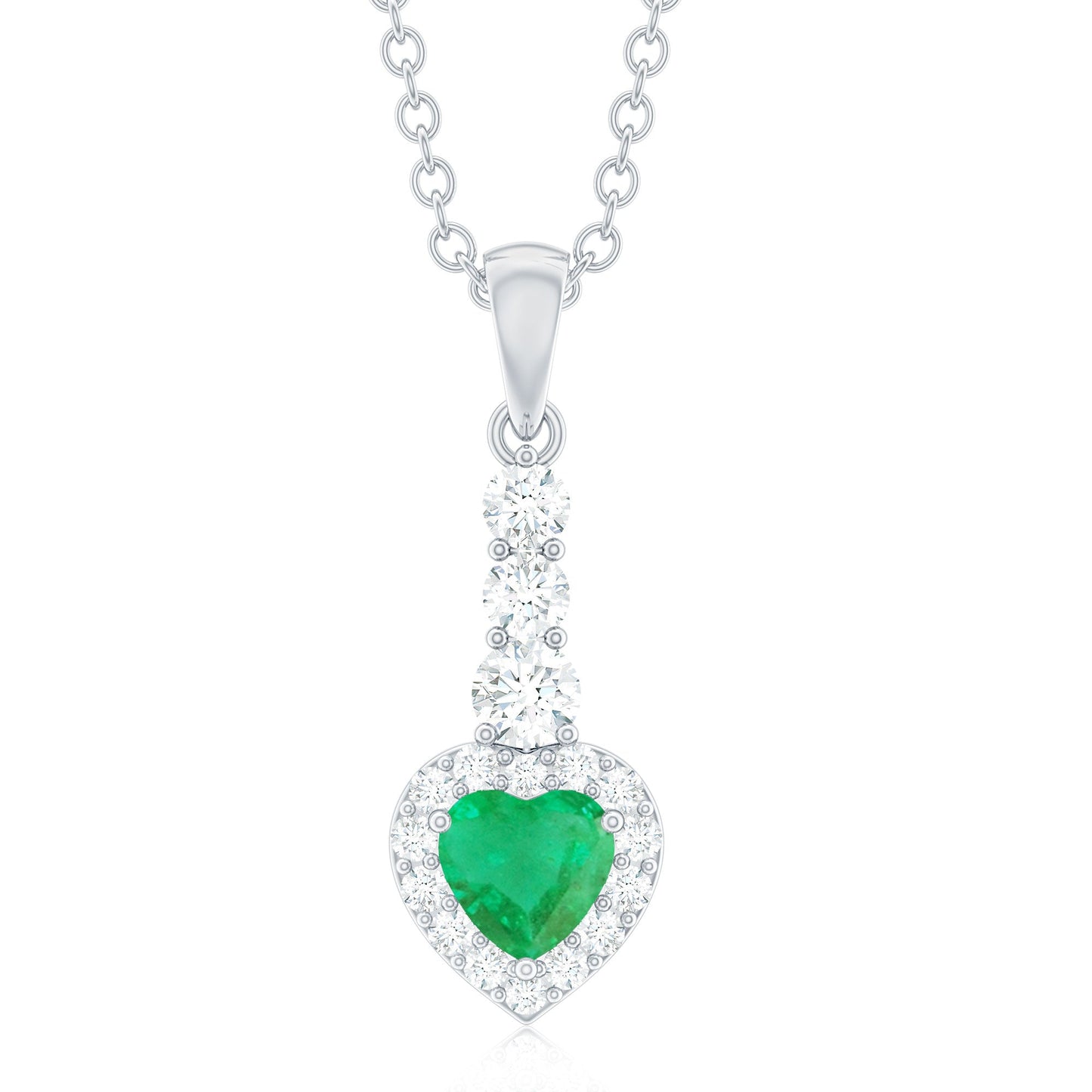Natural Emerald Drop Heart Pendant Necklace with Diamond