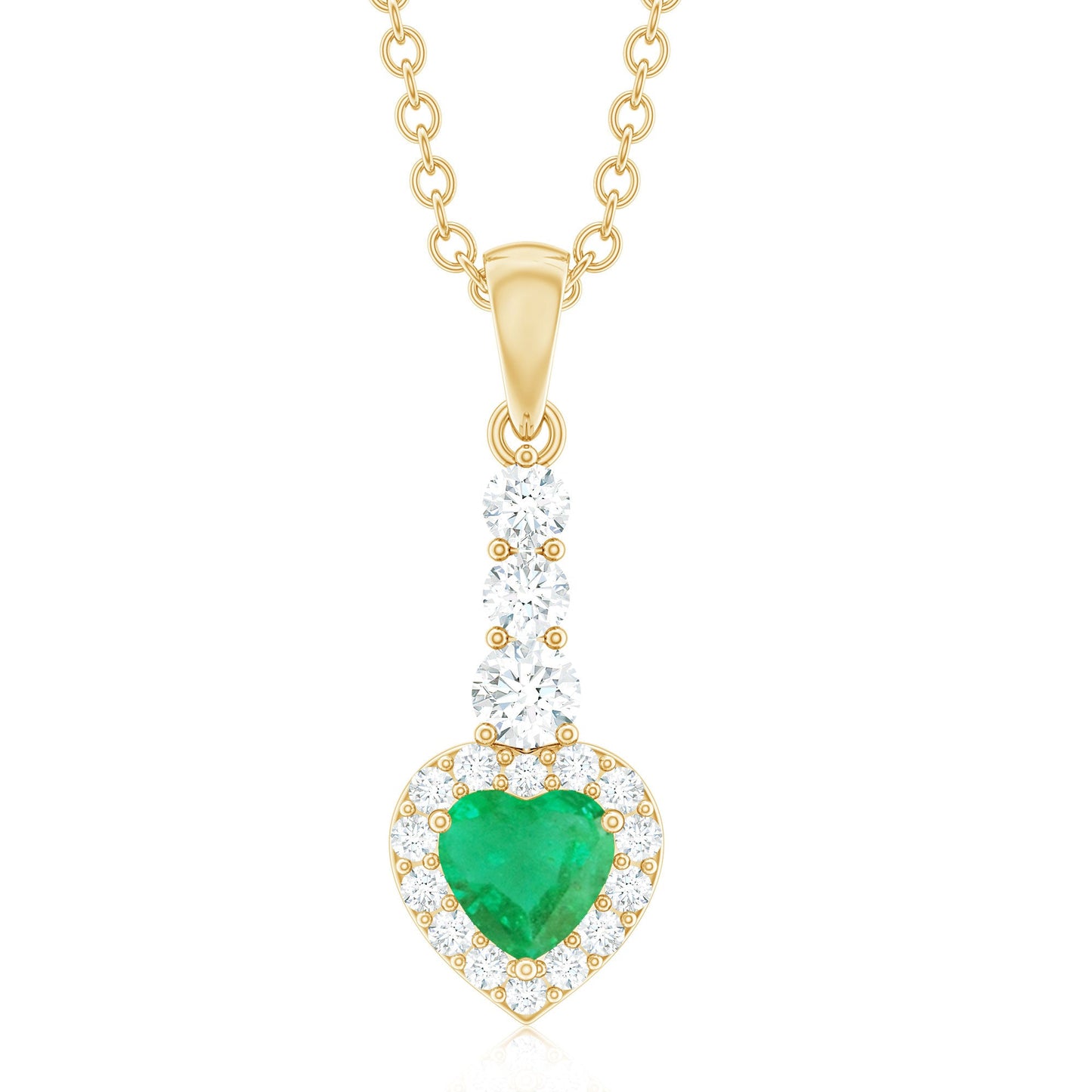 Natural Emerald Drop Heart Pendant Necklace with Diamond