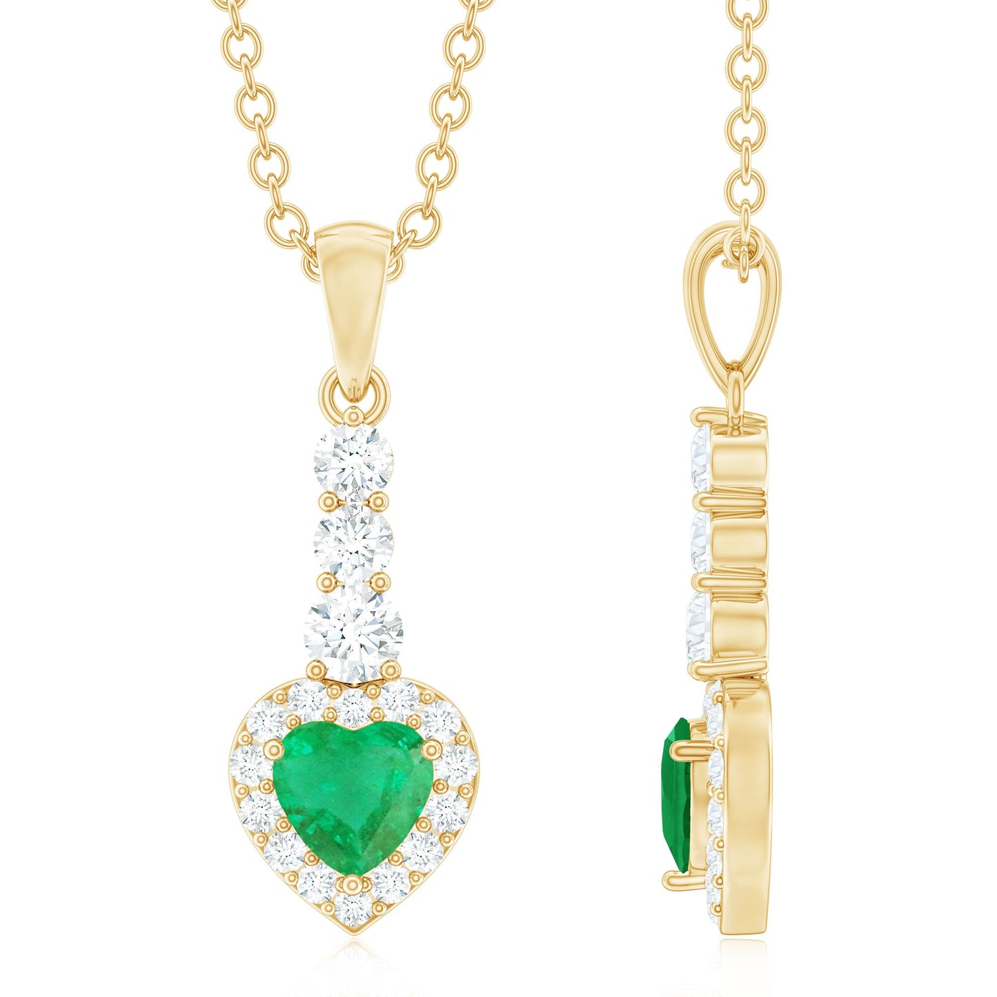 Natural Emerald Drop Heart Pendant Necklace with Diamond