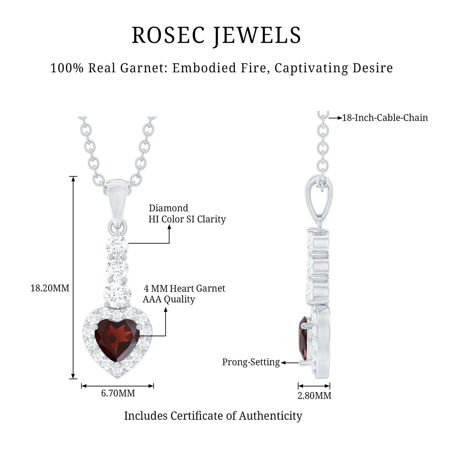 Garnet Heart Drop Pendant with Diamond Halo